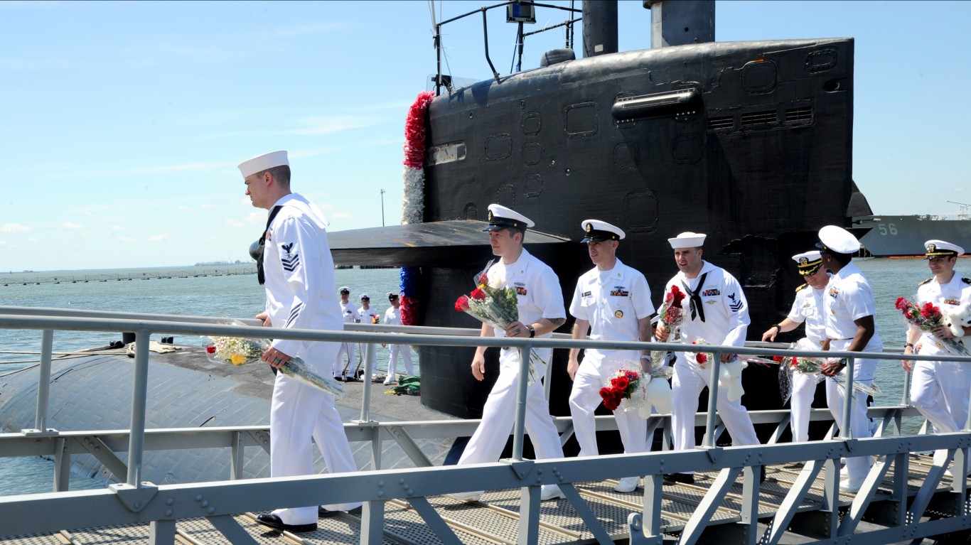 Sailors cross the brow of USS ... by Official U.S. Navy Page