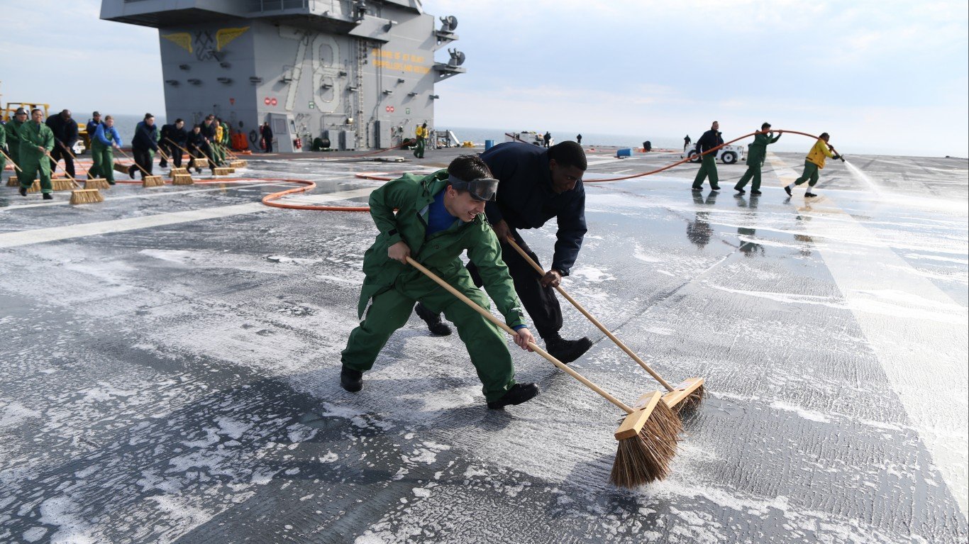 Sailors scrub aqueous film for... by Official U.S. Navy Page