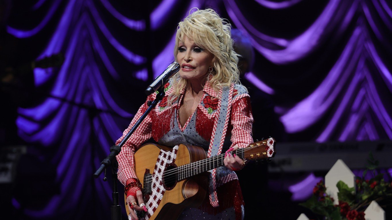 AUSTIN, TEXAS - MARCH 18: Dolly Parton performs on stage at ACL Live during Blockchain Creative Labs Dollyverse event at SXSW during the 2022 SXSW Conference and Festivals  on March 18, 2022 in Austin, Texas. (Photo by Michael Loccisano/Getty Images for SXSW)