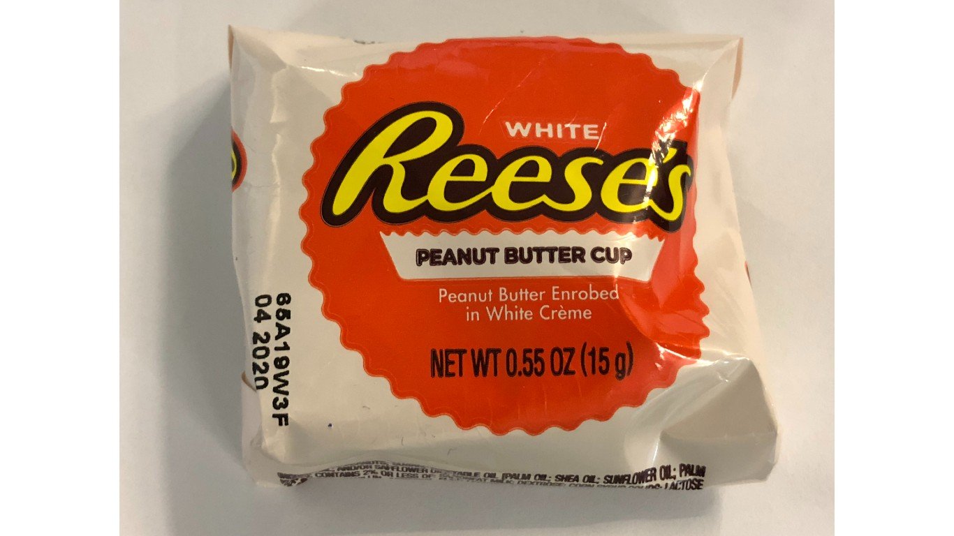 A Reeses White Chocolate Peanut Butter Cup in its wrapper in the Dulles section of Sterling, Loudoun County, Virginia by Famartin