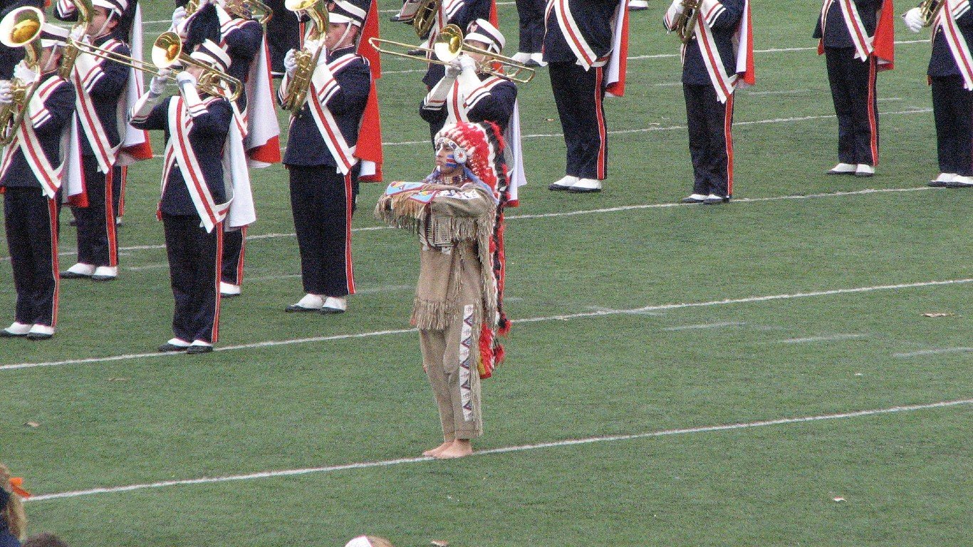 Chief Illiniwek with marching band by Erik Abderhalden from Normal, Illinois