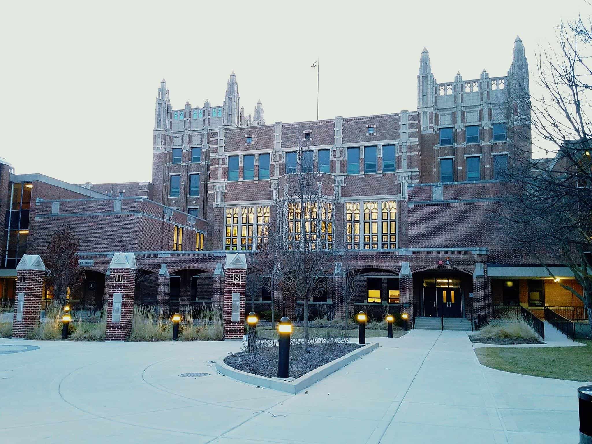 Evanston Township High School front by Damperpedal