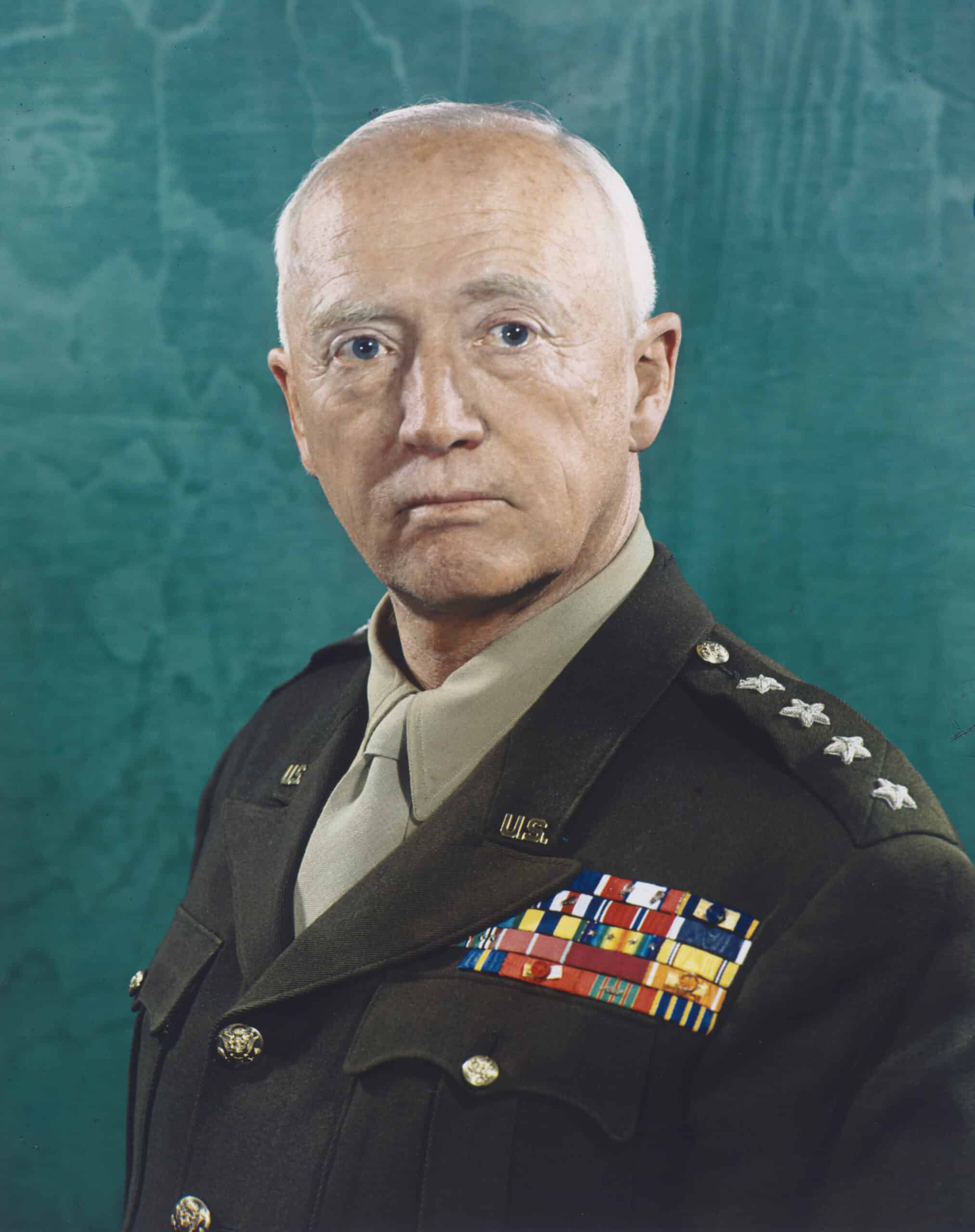 General George Patton by Robert F. Cranston, Lee Elkins, and Harry Warnecke, 1945, color carbro print, from the National Portrait Gallery which has explicitly released this digital image under the CC0 license.