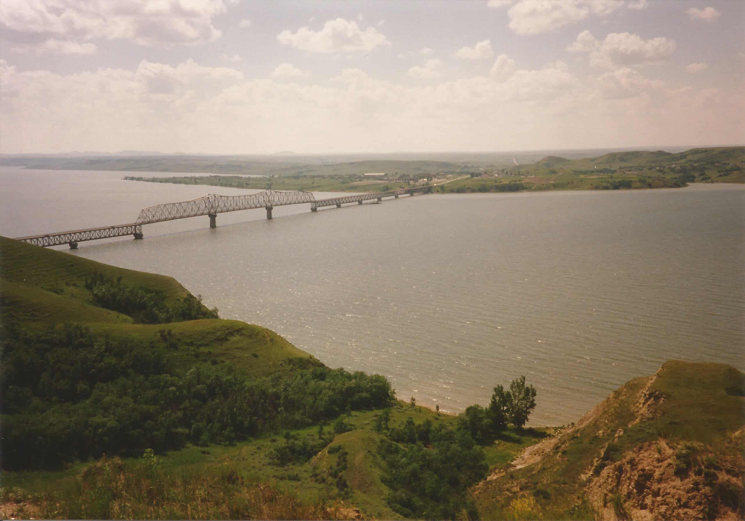 The old Four Bears Bridge spanning Lake Sakakawea/Missouri River, North Dakota
