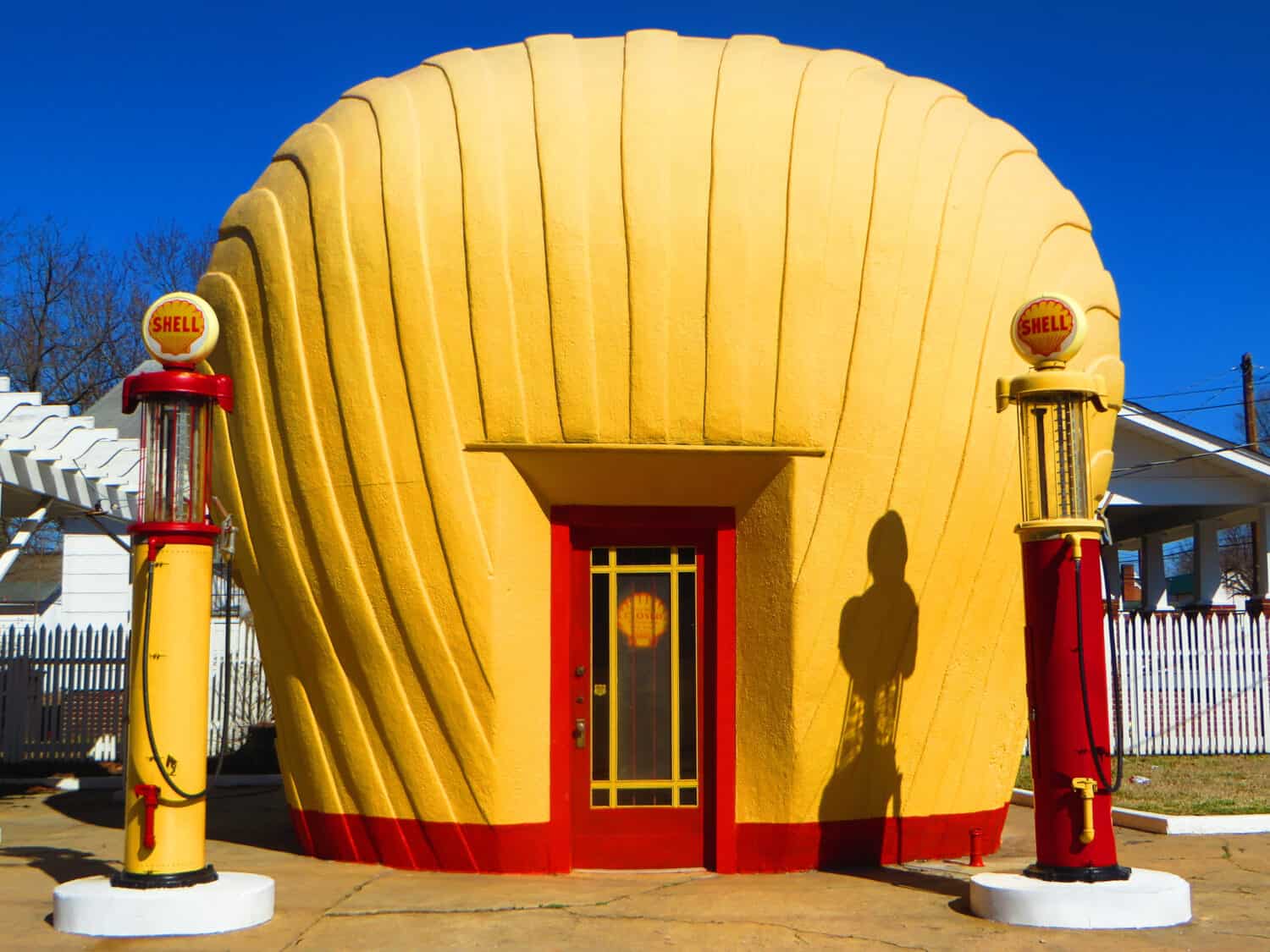 Vintage shell shaped gas station