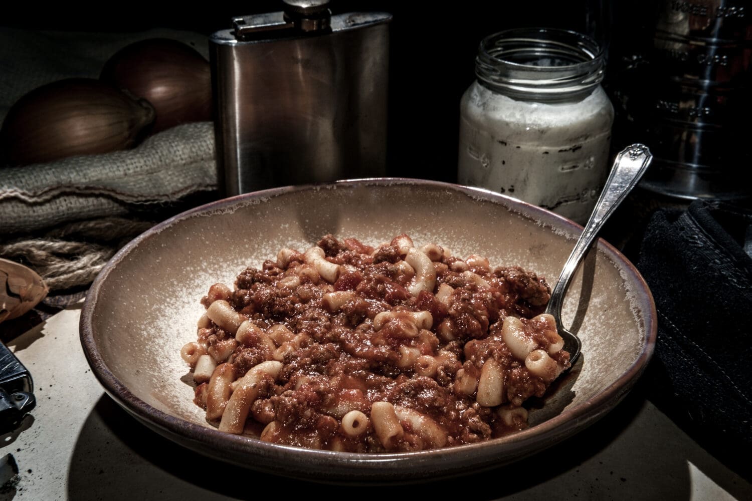 Beef and macaroni goulash of The Great Depression era eaten by poverty stricken Americans