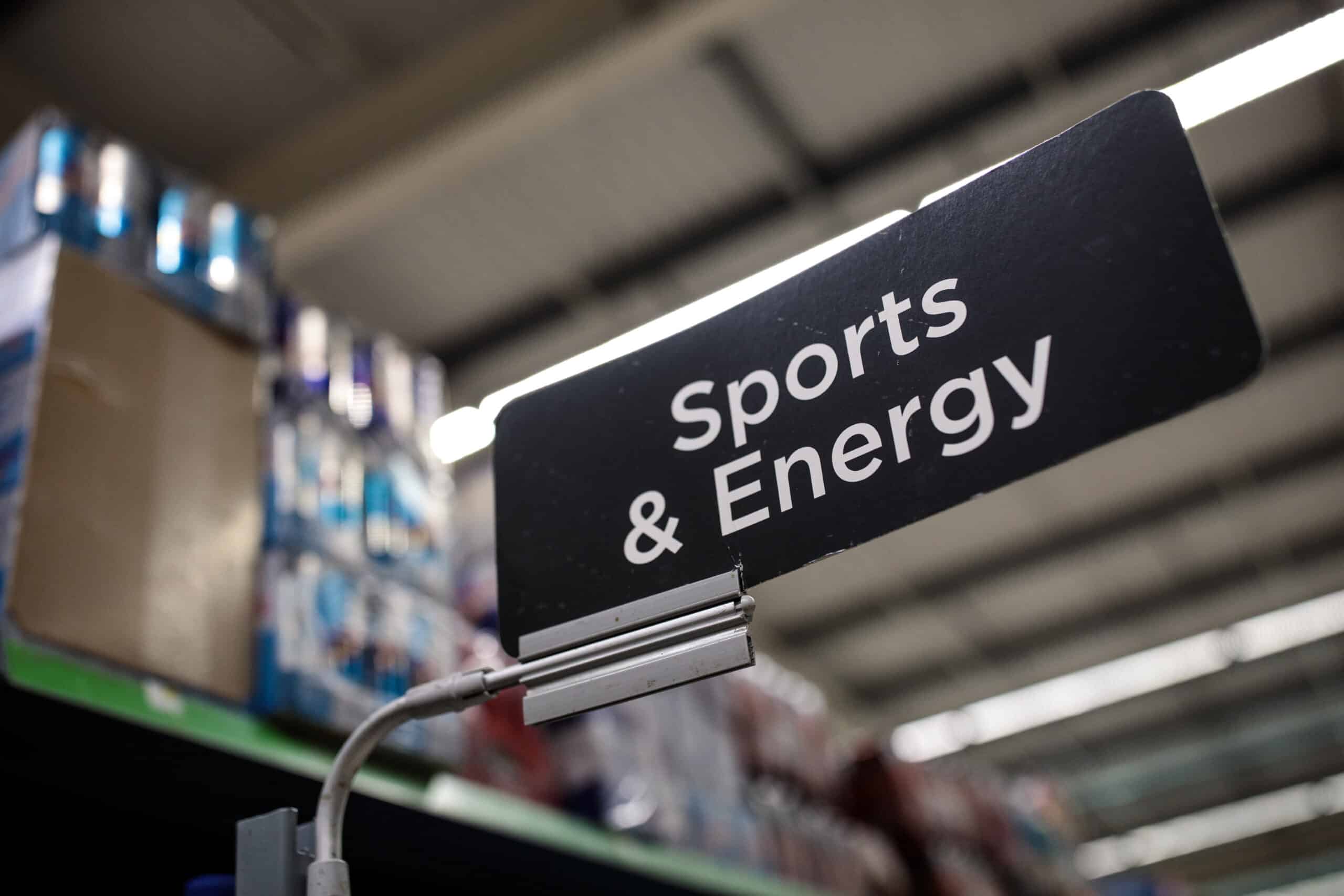 Sports and Energy Drink sign in a grocery store
