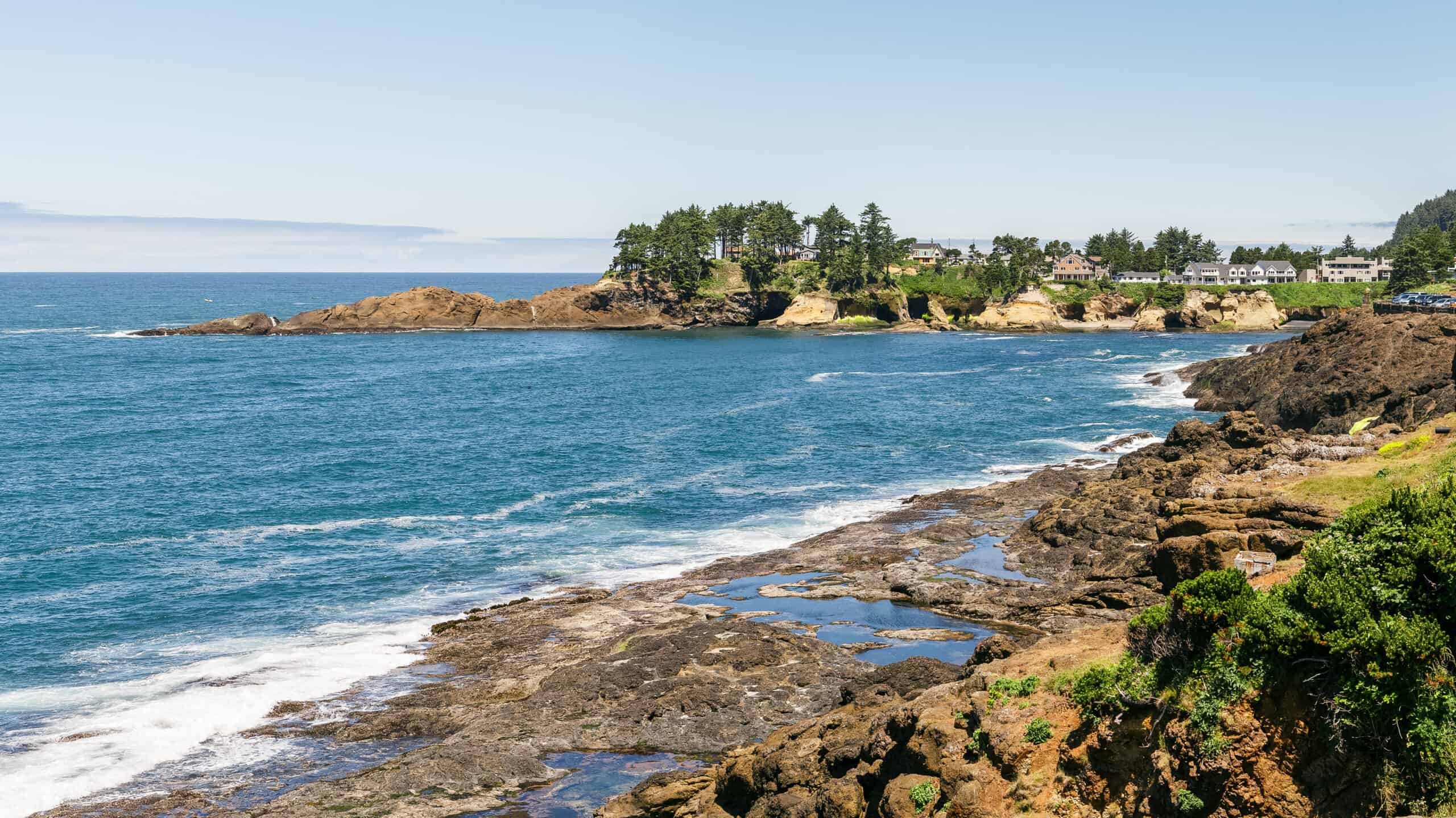 Panorama view of rocky coastline of Oregon coast