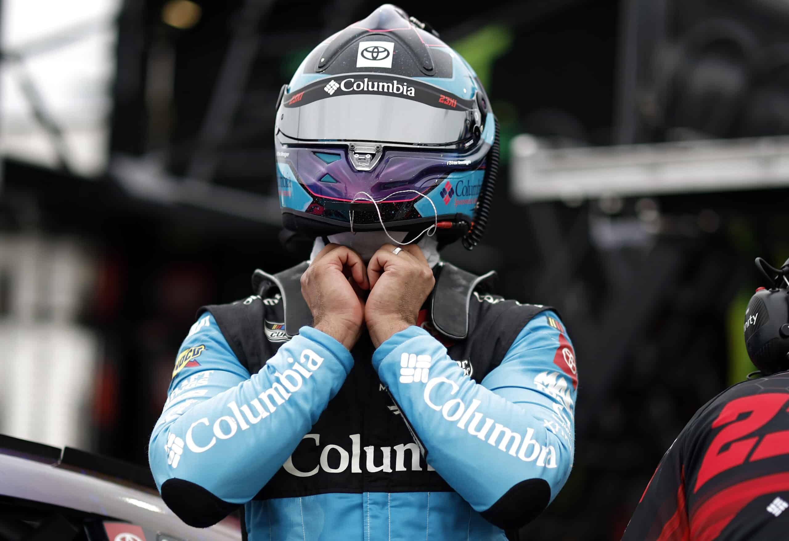 Race car driver Bubba Wallace sports his Columbia sponsorship.