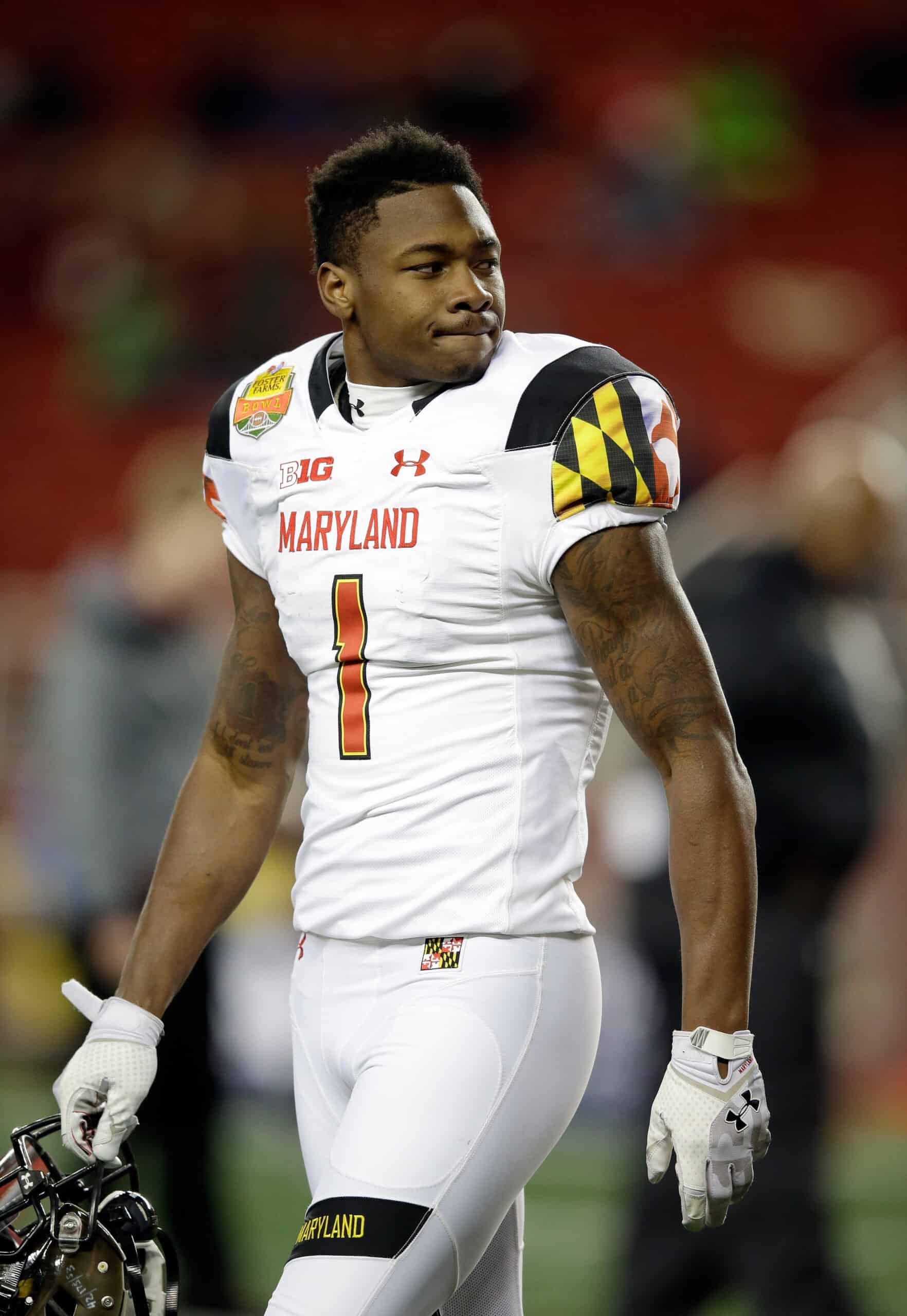 SANTA CLARA, CA - DECEMBER 30: Stefon Diggs #1 of the Maryland Terrapins warms up before their game against the Stanford Cardinal in the Foster Farms Bowl at Levi's Stadium on December 30, 2014 in Santa Clara, California. (Photo by Ezra Shaw/Getty Images)