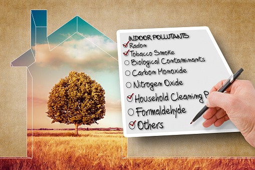 Hand write a check list of indoor air pollutants - concept image