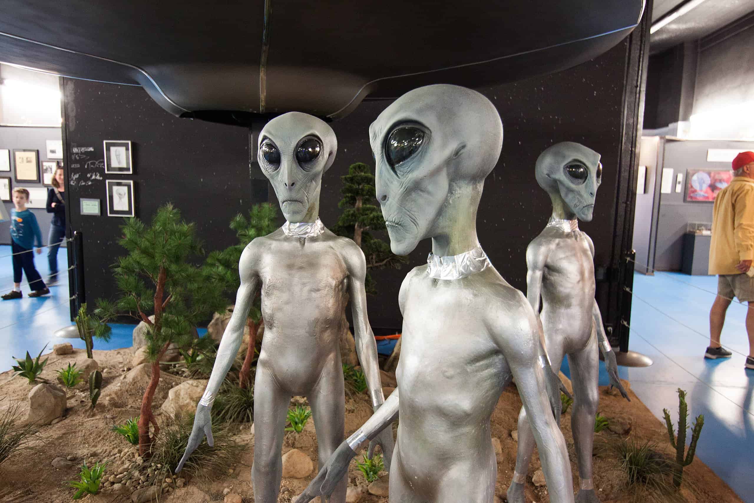 Gray aliens closeup at UFO museum in Roswell