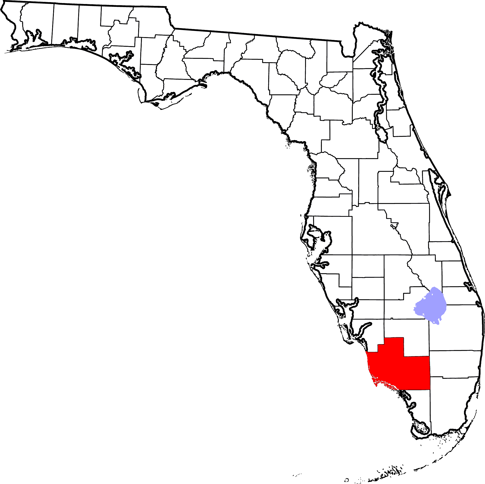 Map of Florida highlighting Collier County