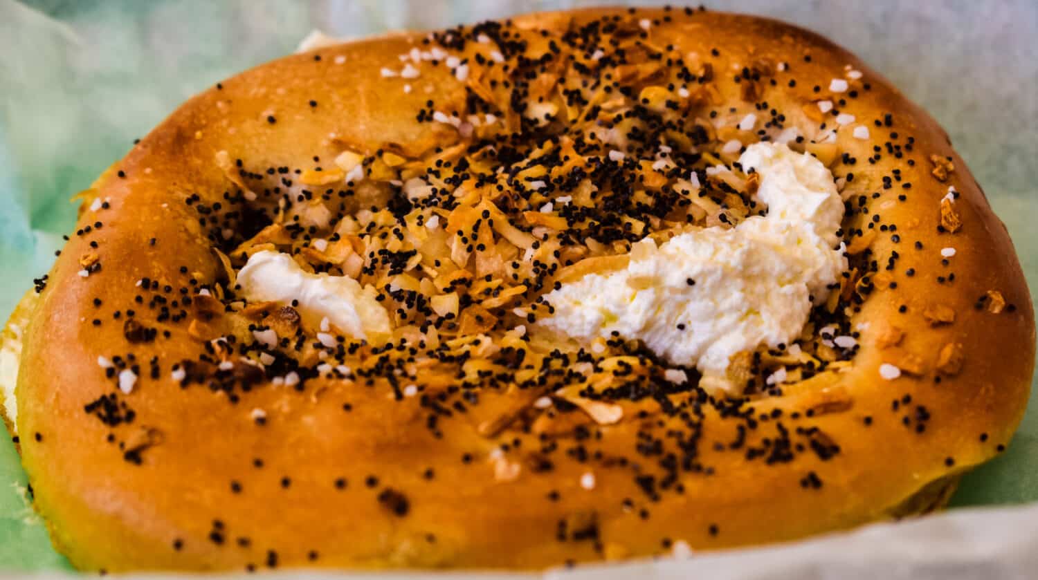 Food - Bialy roll, with cream cheese