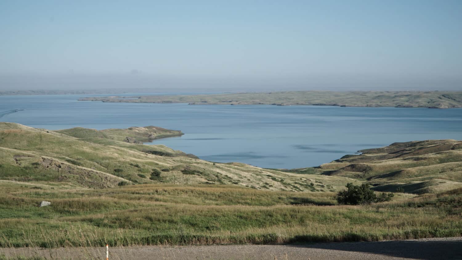 Lake Oahe water clear sky selective focus.