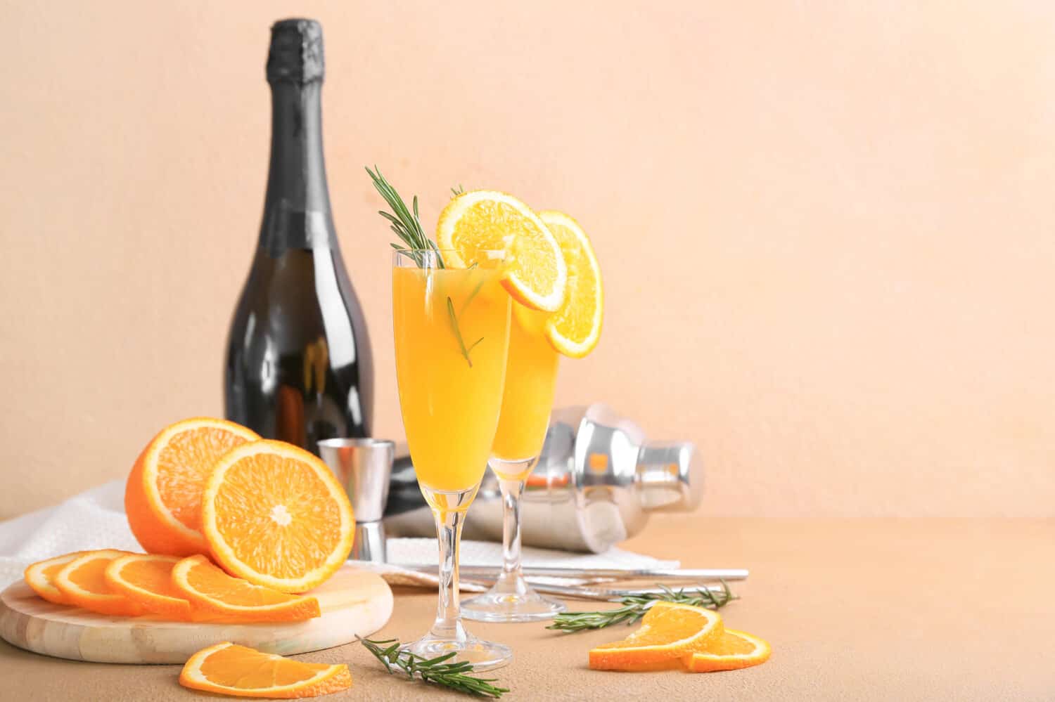 Composition with tasty mimosa cocktails on table