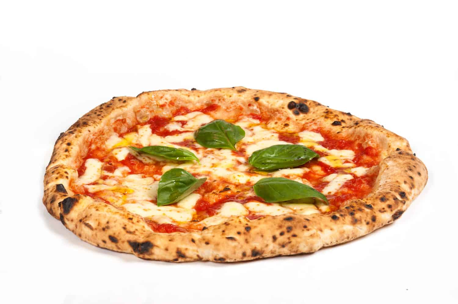 Italian pizza called margherita pizza from campania region isolated on white background.JPG