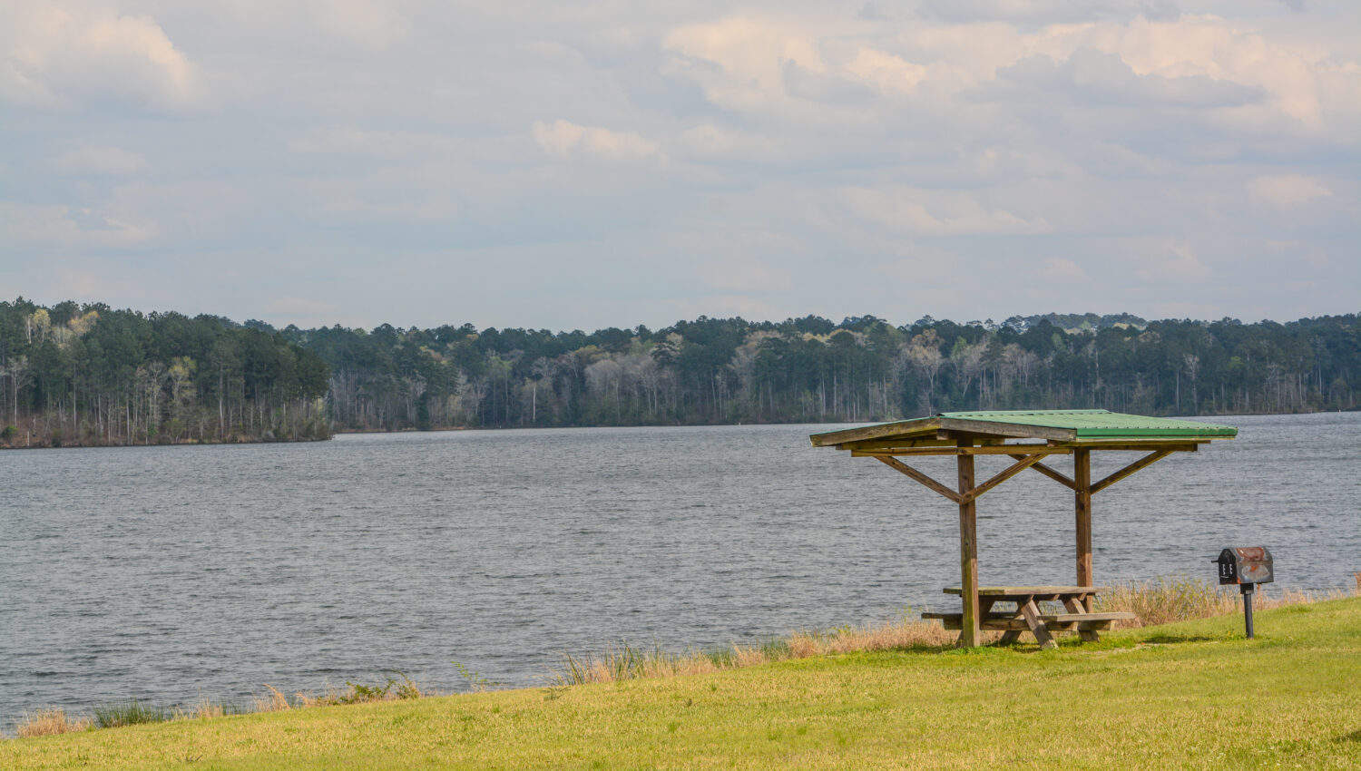 Picnic area overlooking Okhissa Lake in Okhissa Lake Recreation Area , Bude, Franklin County, Mississippi