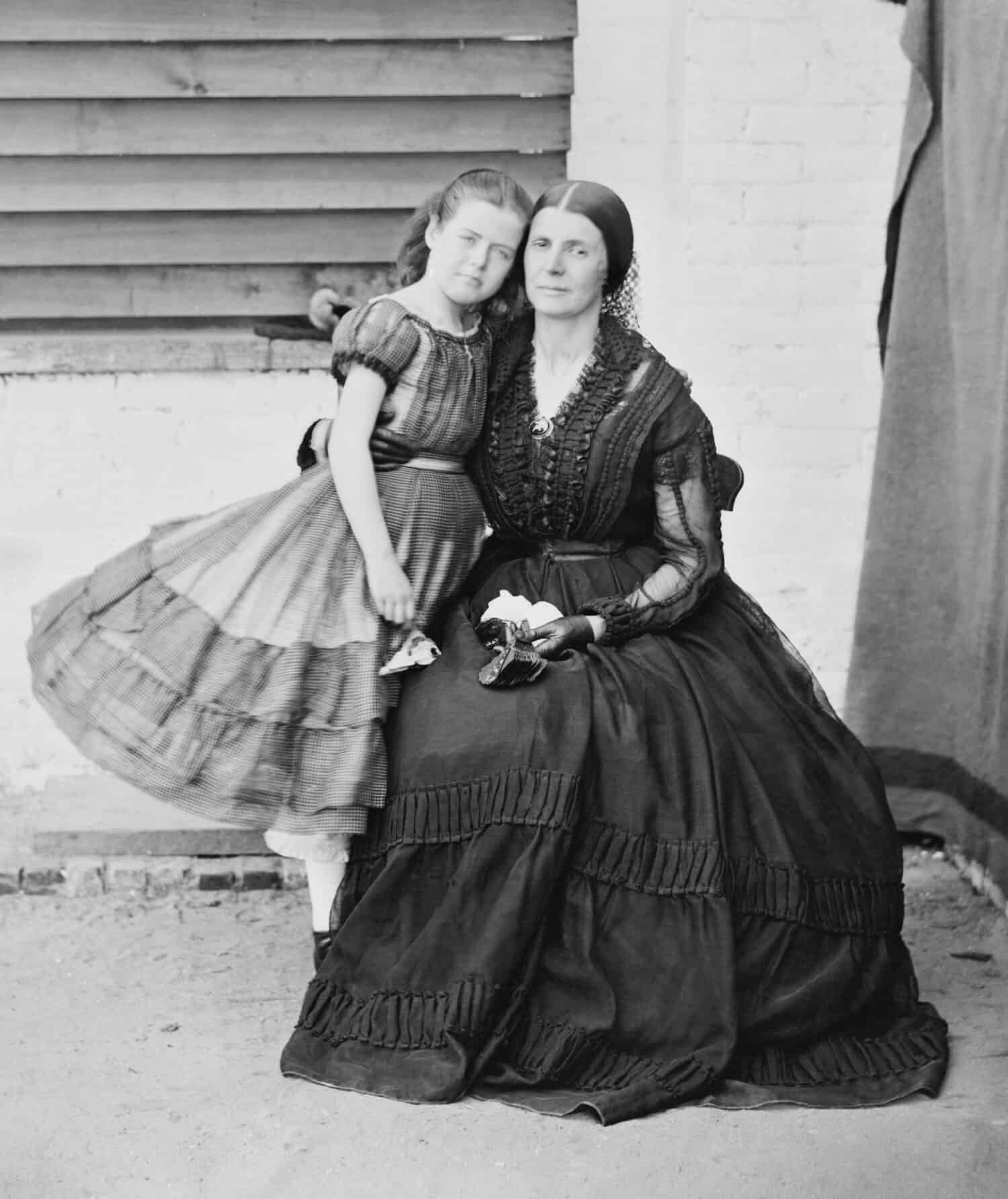 Mrs. Rose O'Neal Greenhow (1814-1864)(with her daughter), Confederate Spy during U.S. Civil War, imprisoned at old Capitol. She died on a mission to smuggle gold through the Union blockade in 1864.
