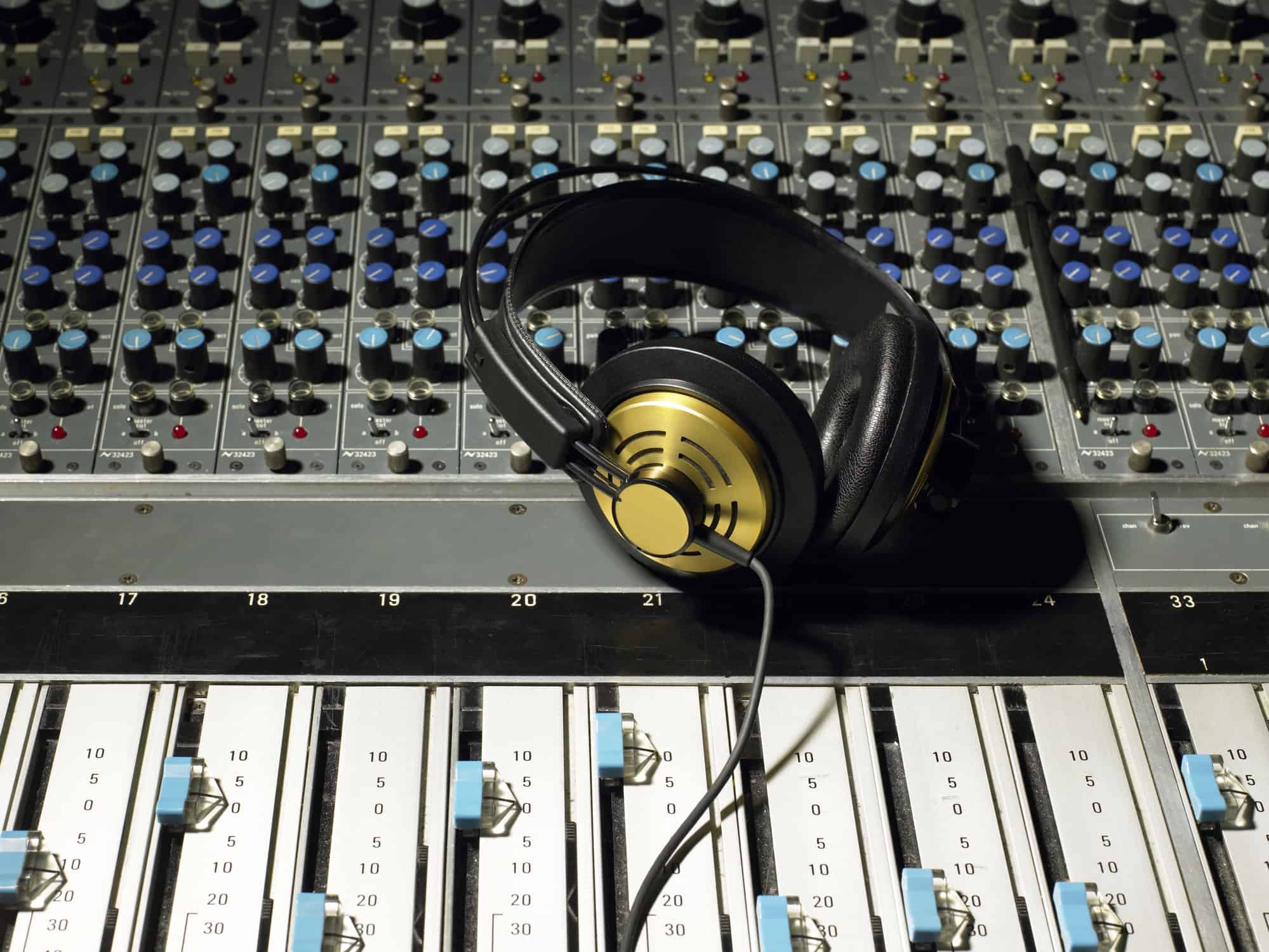 Headphones on a mixing desk