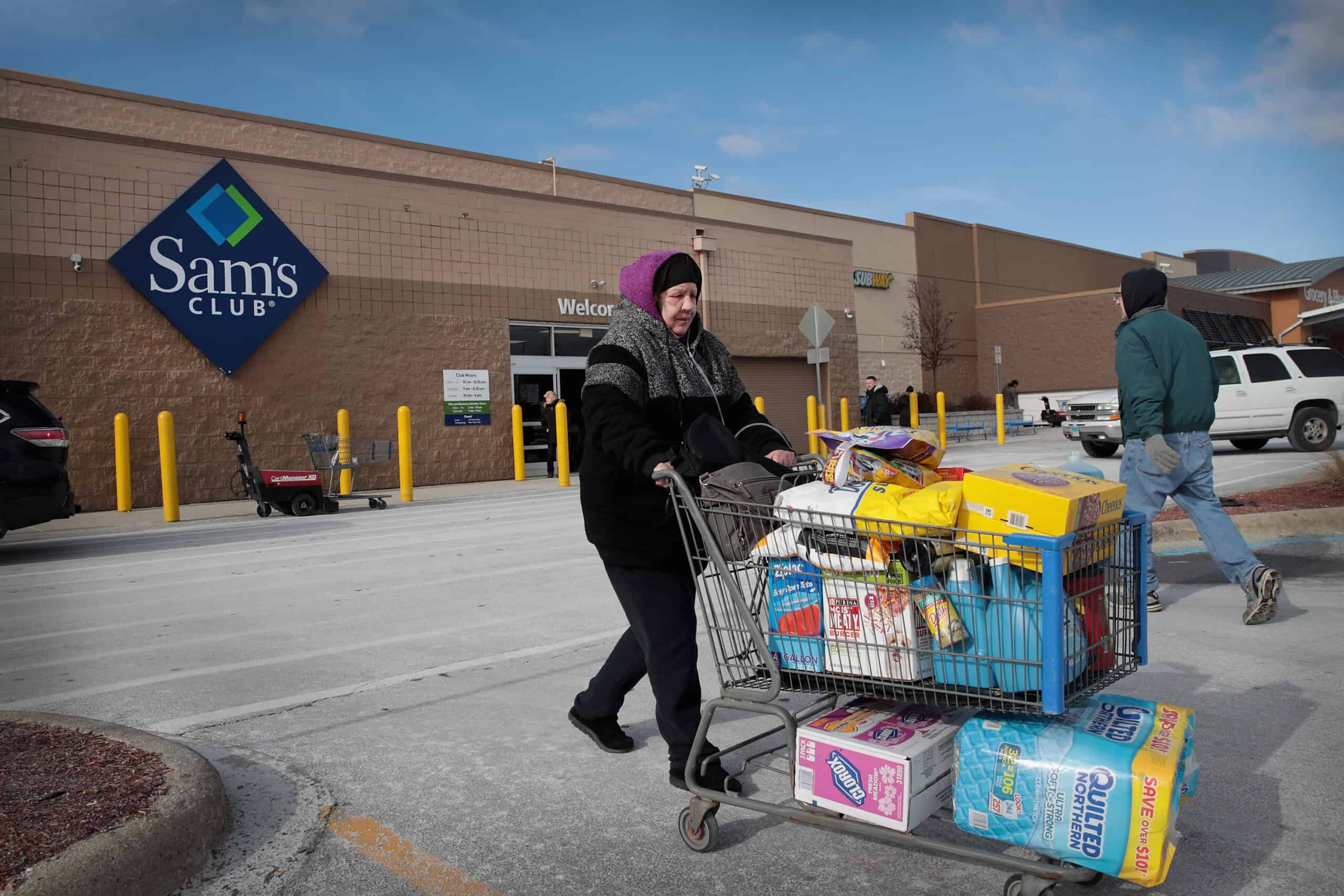 Shoppers stock up on merchandise at a Sam's Club store in Streamwood, Illinois