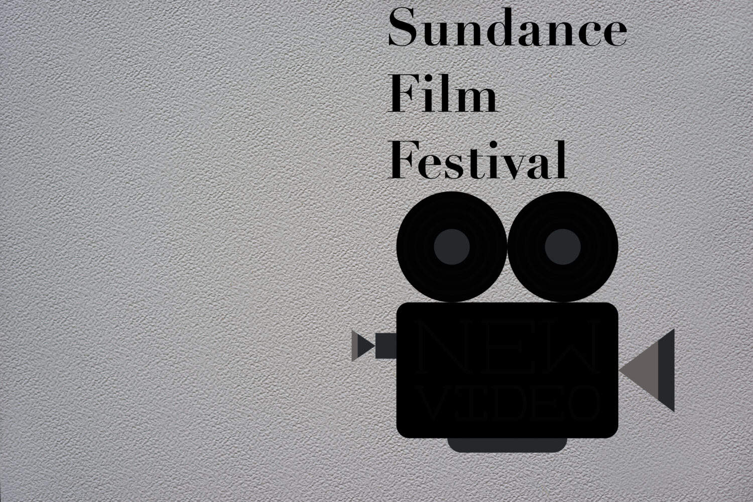 Sundance Film Festival text written in black text above the black old school film camera icon on a grey isolated background.