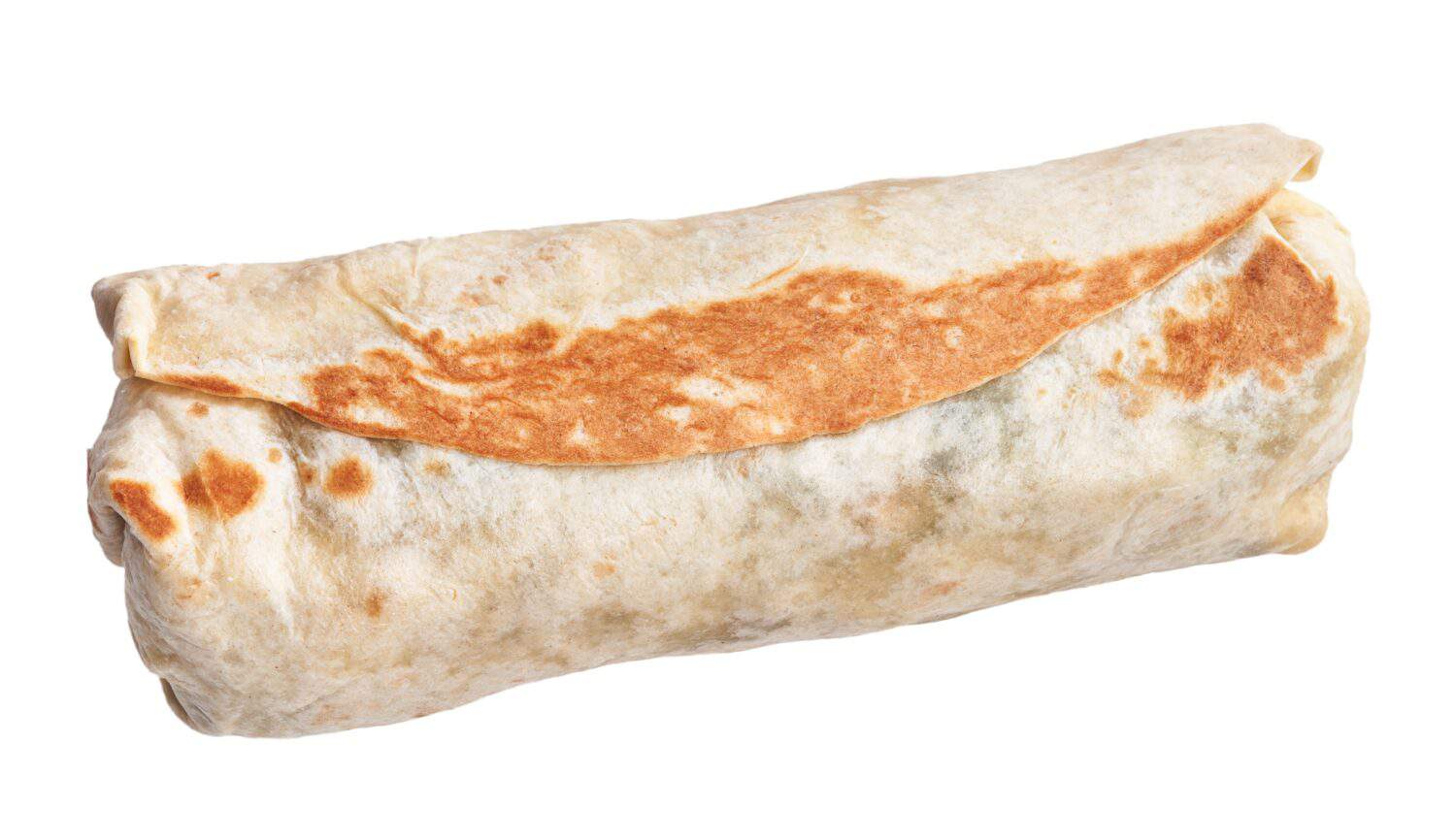 One mexican burrito over white isolated background