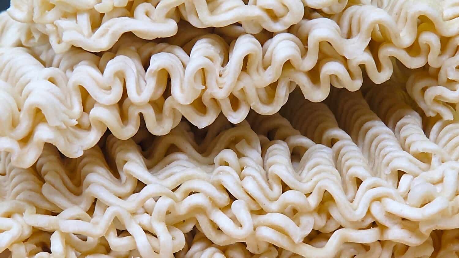 Closeup View of Dried Blocks of Instant Ramen Noodles.
