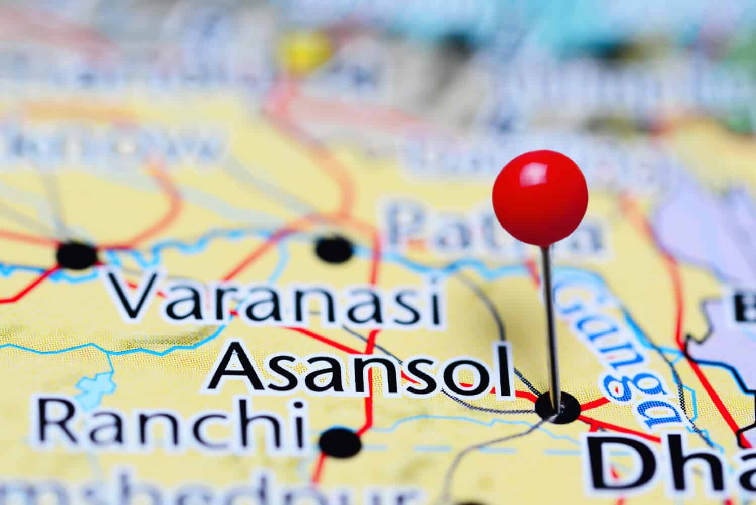 Asansol pinned on a map of India