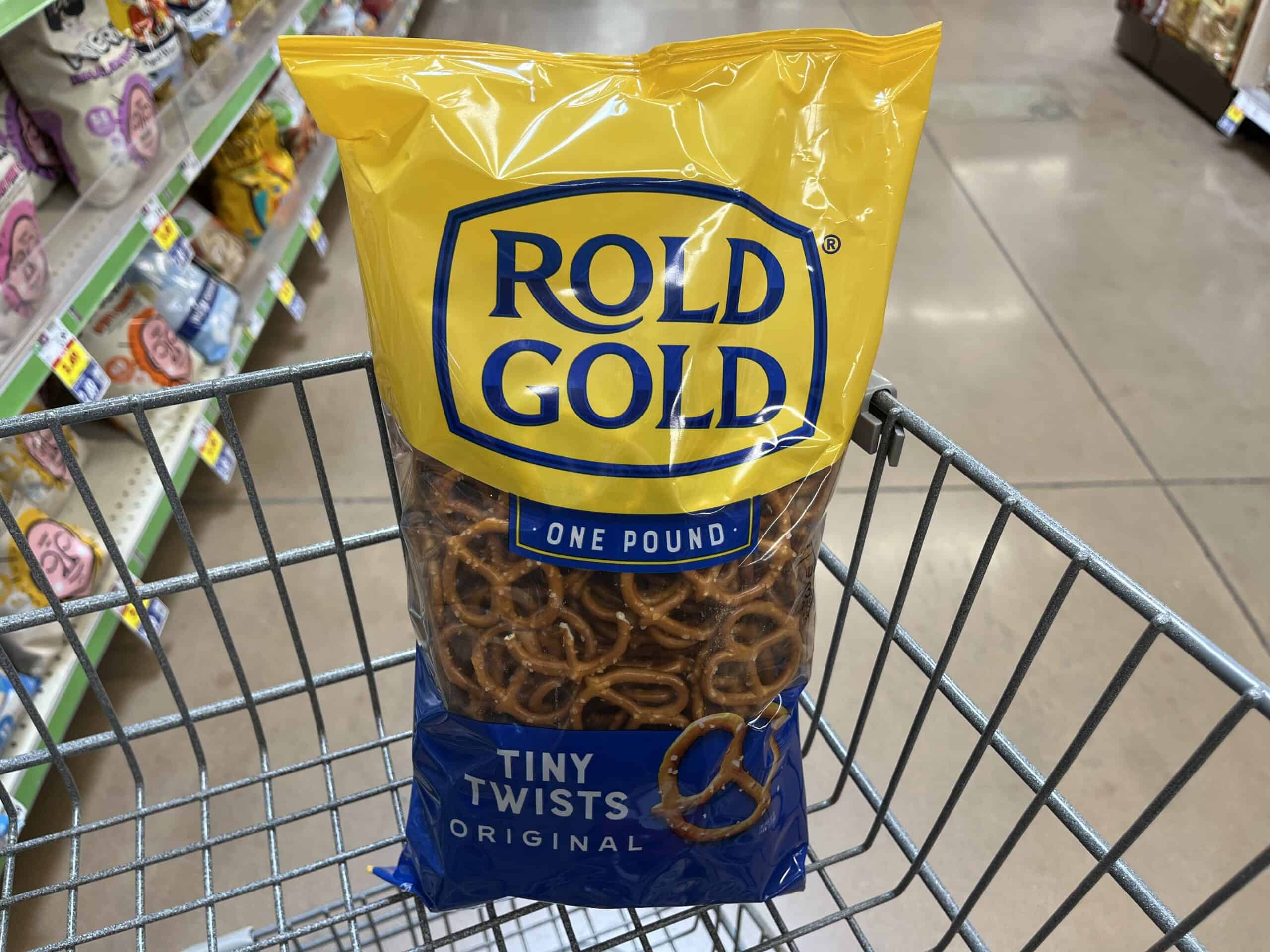 Rold Gold pretzels in a shopping cart