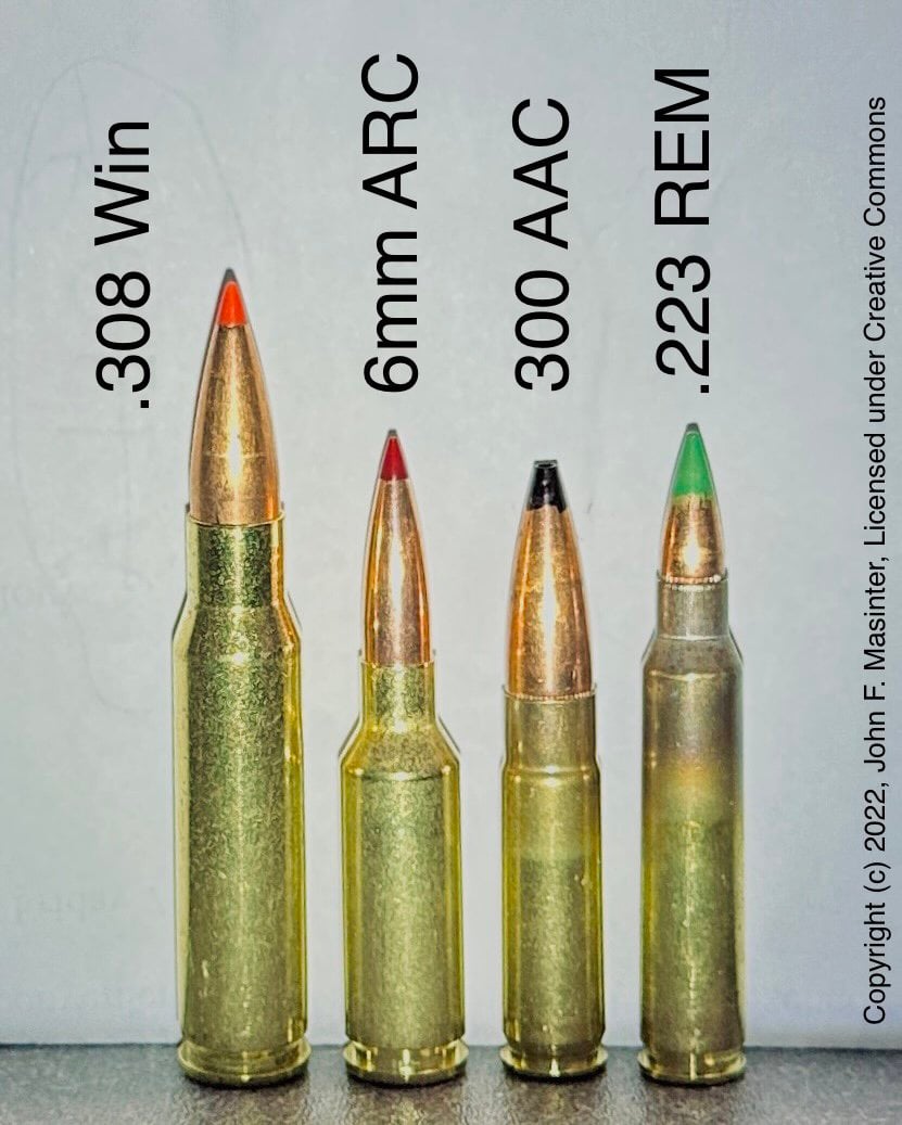 Rifle cartridges (l. to r.) .308 Win, 6mm ARC, 300 AAC, .223 Rem by JohnMasinter