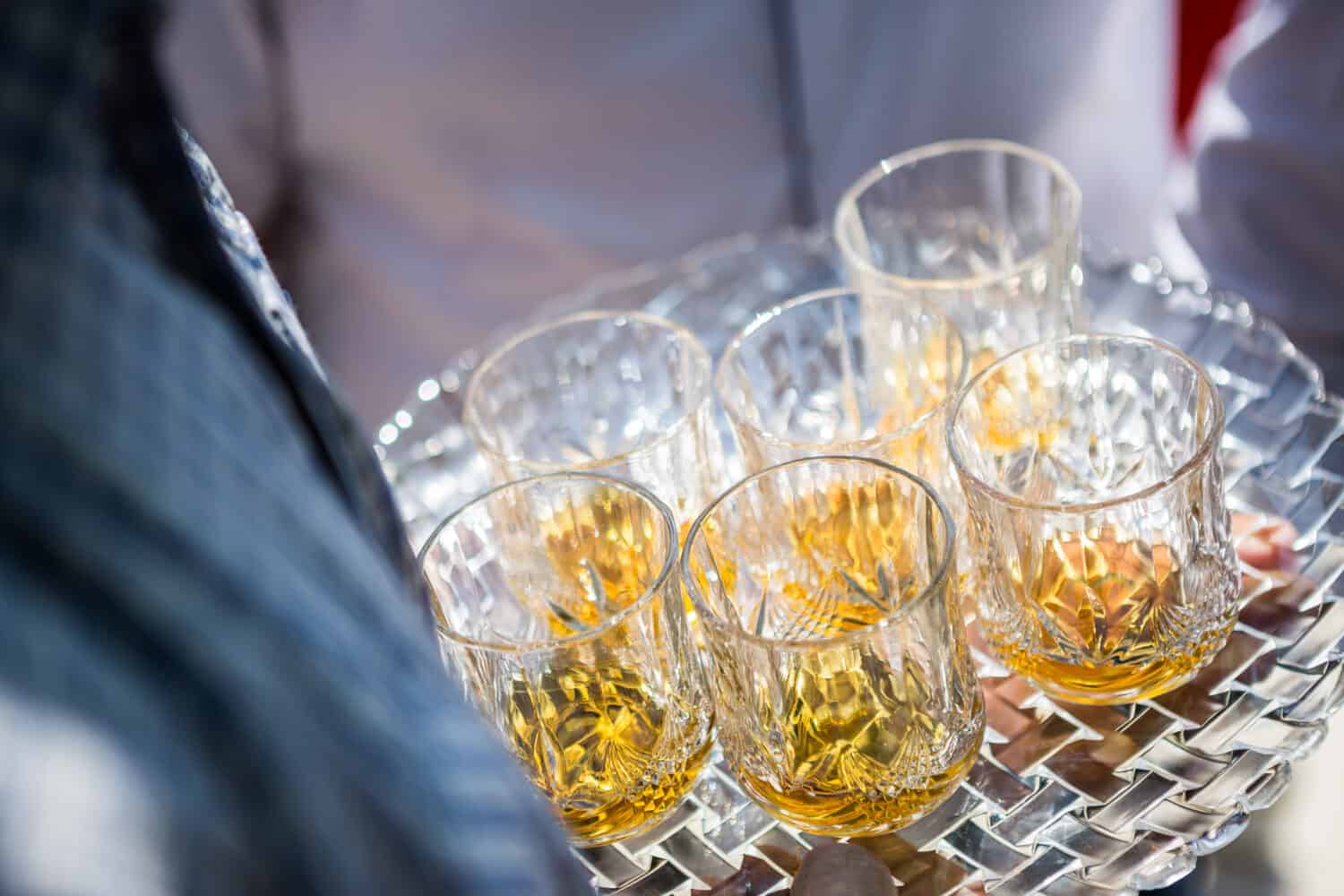 Alcohol glasses on a tray