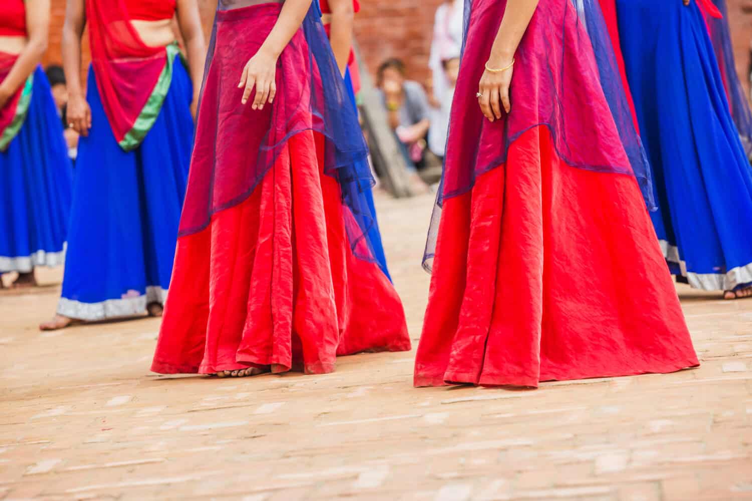 Bollywood Dancers with colorful dress in a row,Ready to dance position,Asian Dancers,Dance Concept.