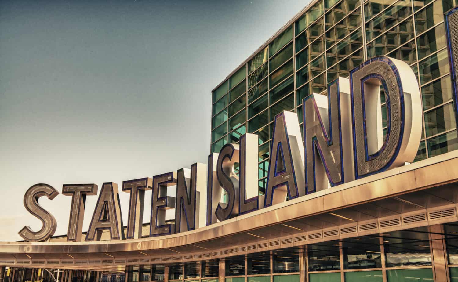 Famous Staten Island Ferry entrance sign - New York City.
