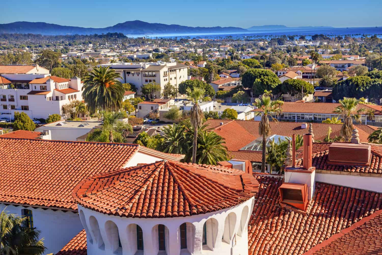 Court House Buildings Orange Roofs Pacific Ocean Santa Barbara California