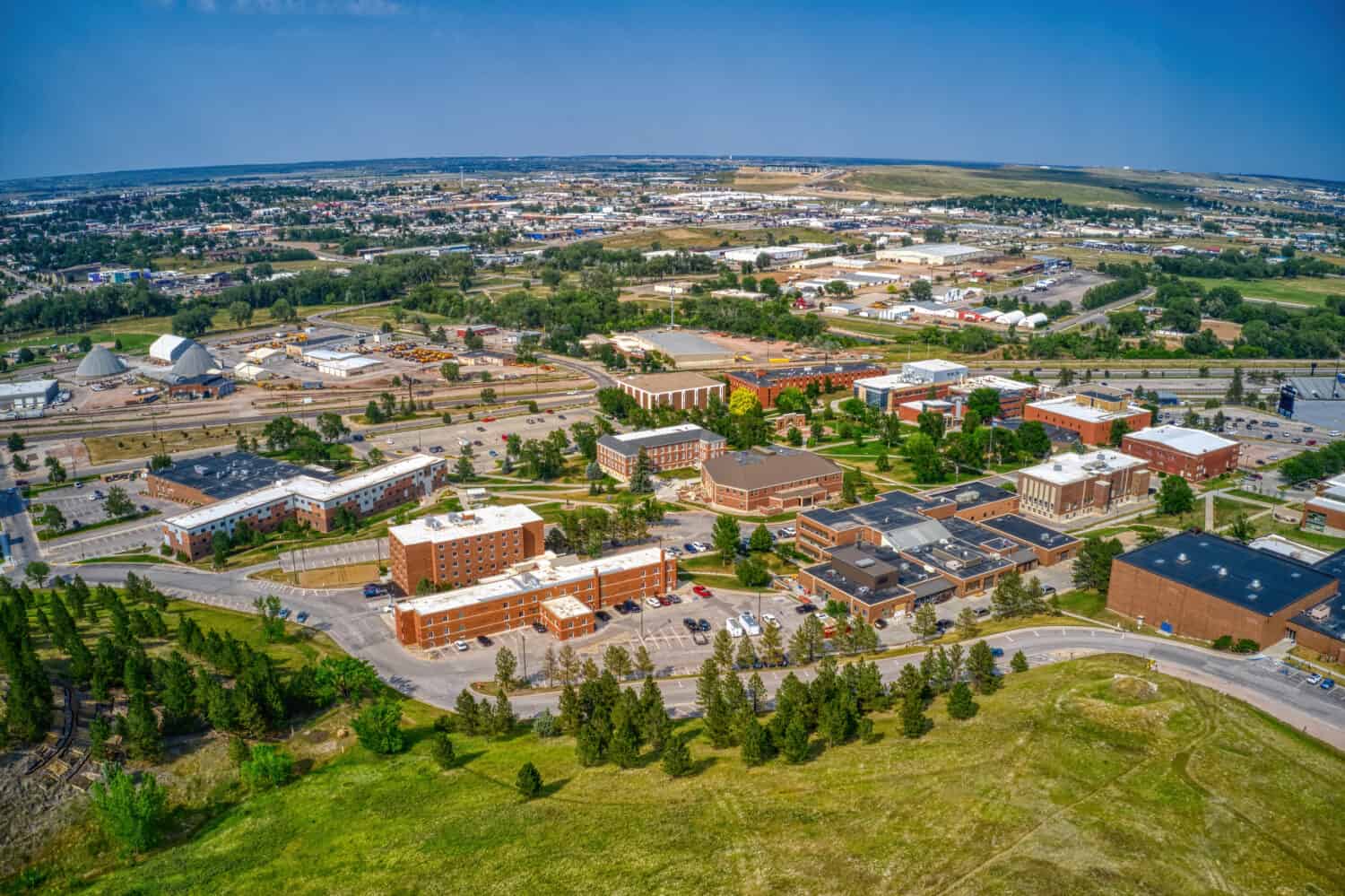 Aerial View of a University in Rapid City, South Dakota during Summer