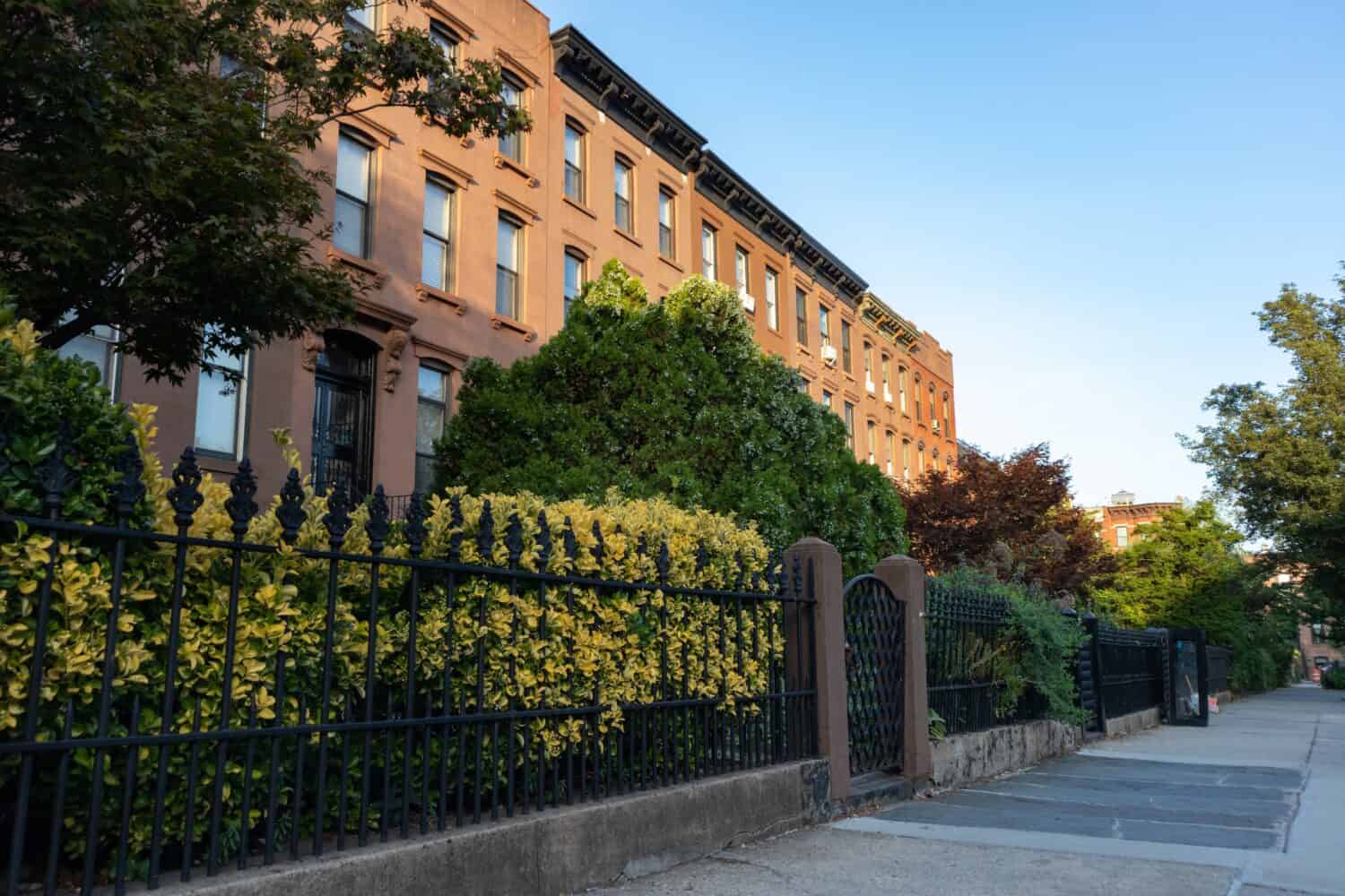Beautiful Sidewalk and Row of Old Homes in Carroll Gardens Brooklyn of New York City