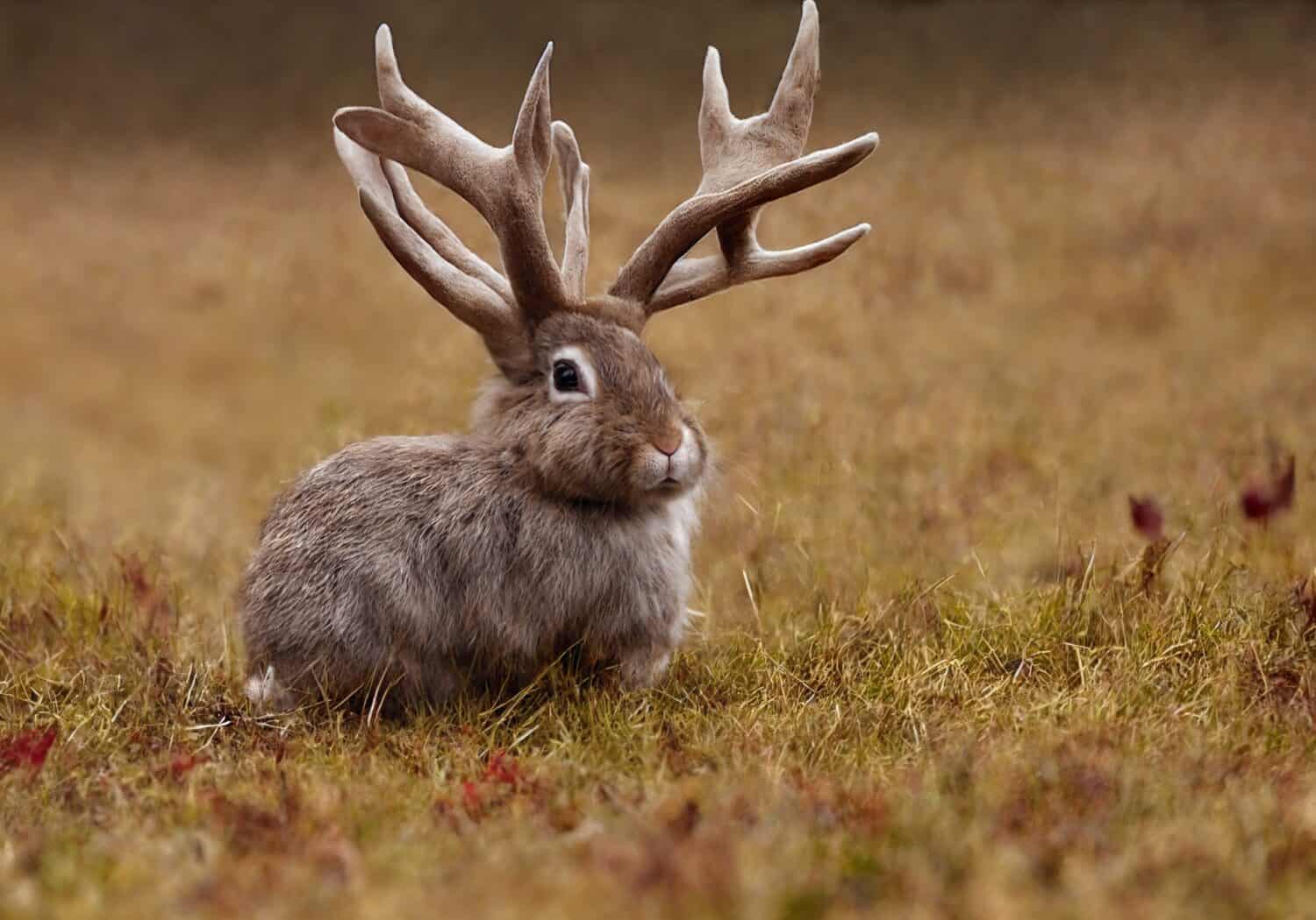 Photo of a Jackalope - A bunny rabbit with antlers, cross between jackrabbit and antelope