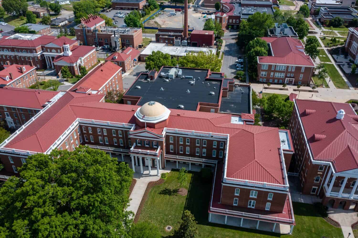 Aerial View of the Rotunda Building on the Longwood University Campus in Farmville Virginia