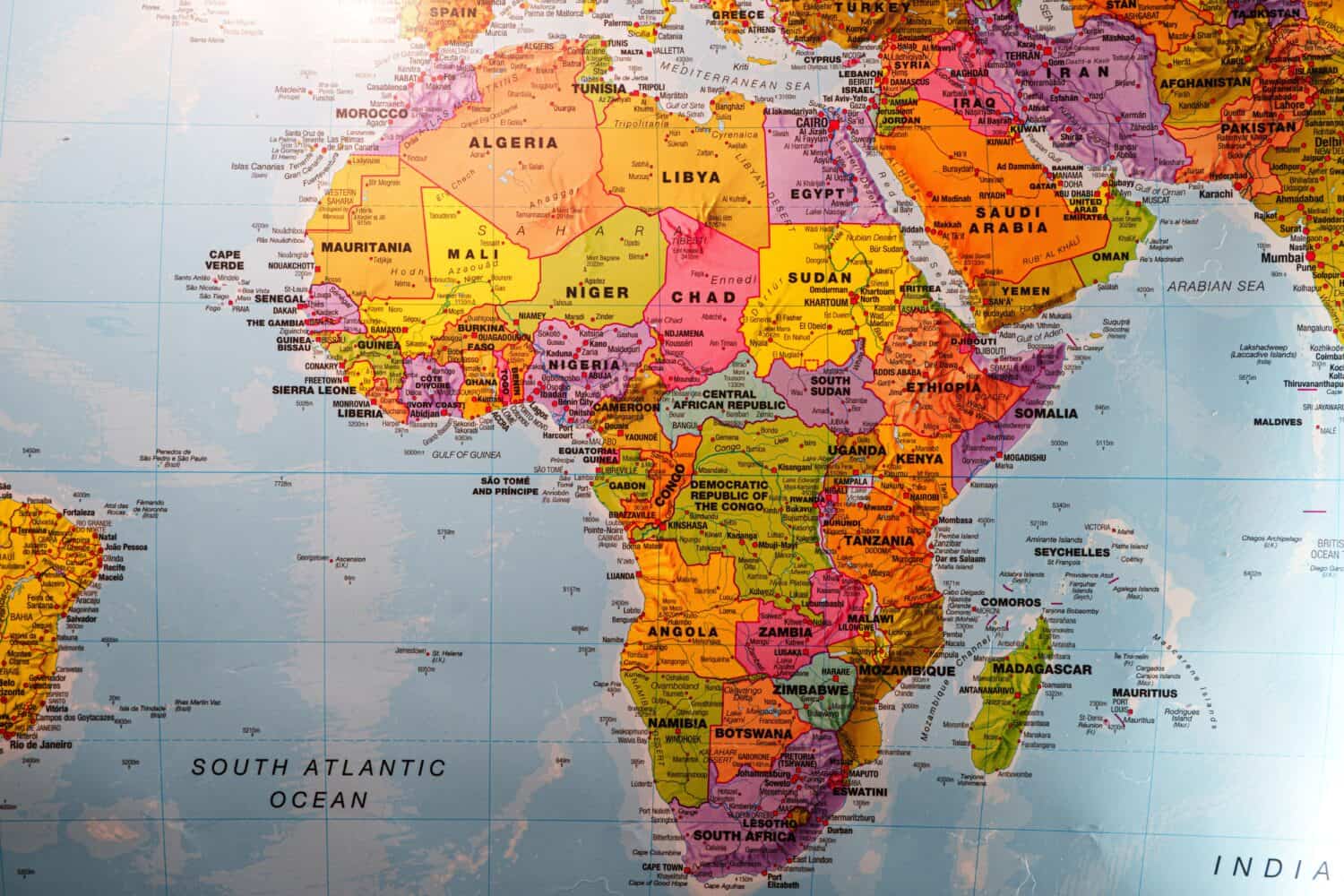 Africa continent on geopolitical world map. High quality photo