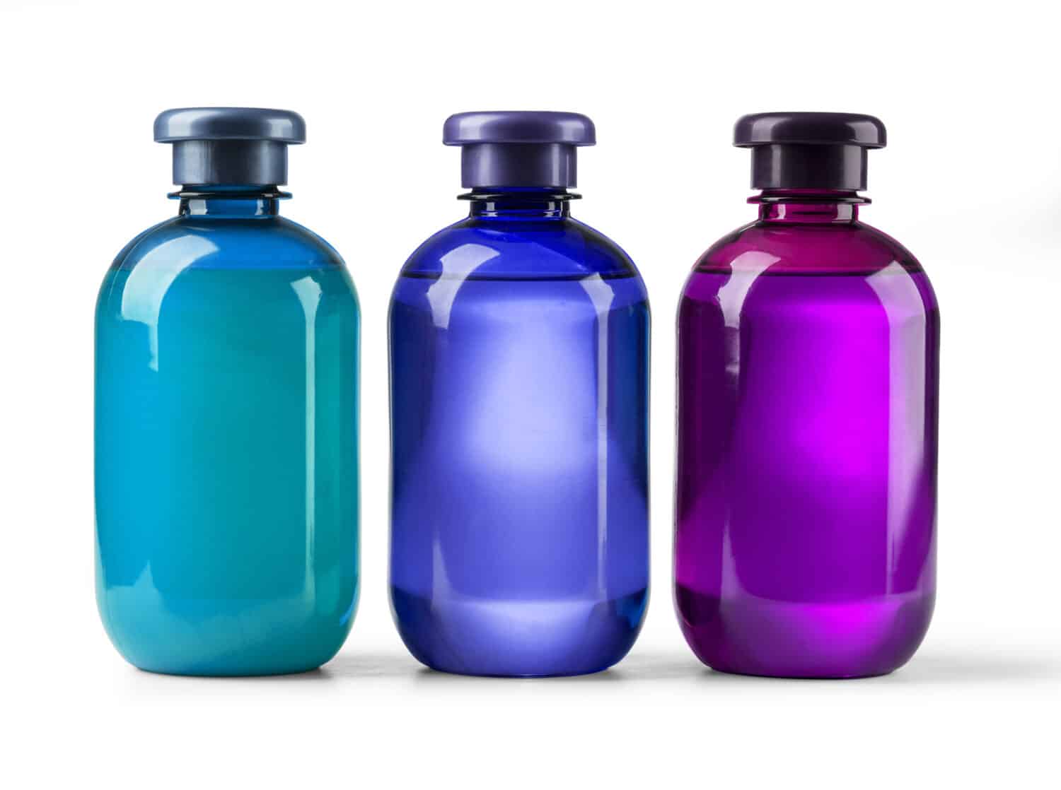 three Shampoo bottle on a white background with clipping path