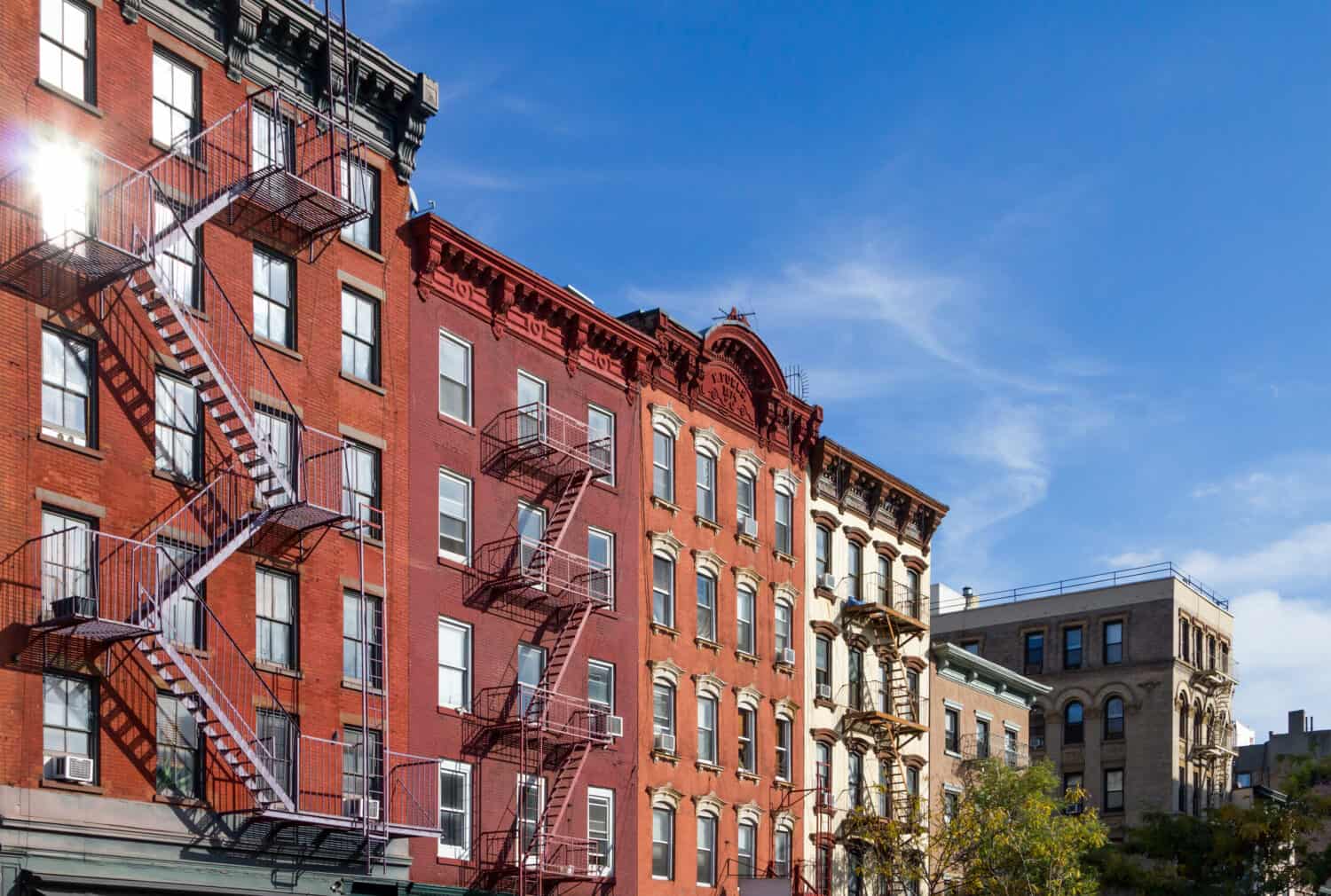 Historic Apartment Buildings along Bleecker Street in the Greenwich Village neighborhood of Manhattan, New York City