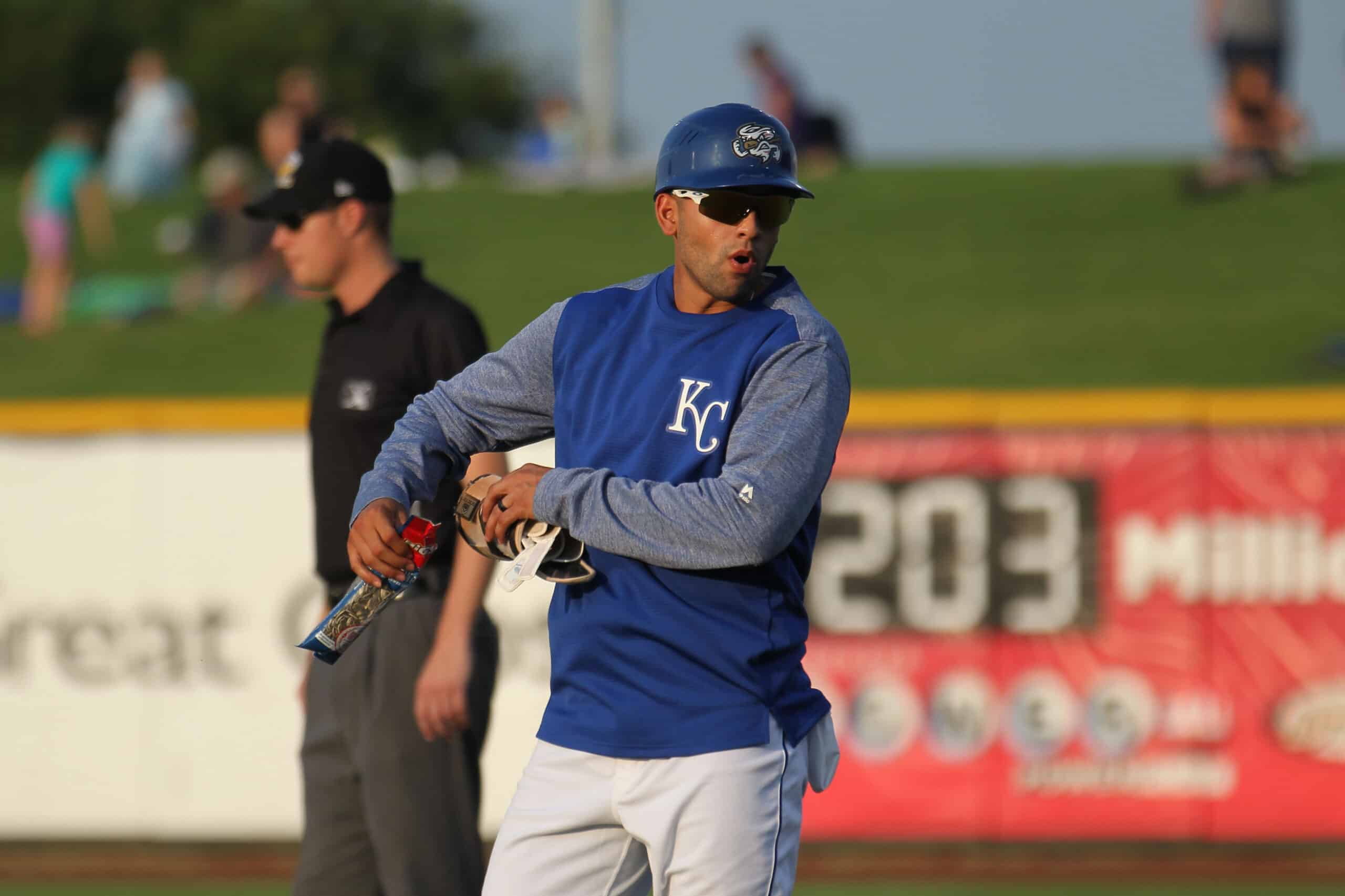 Jack Lopez with the Omaha Storm Chasers during a 2018 game at Werner Park in Nebraska