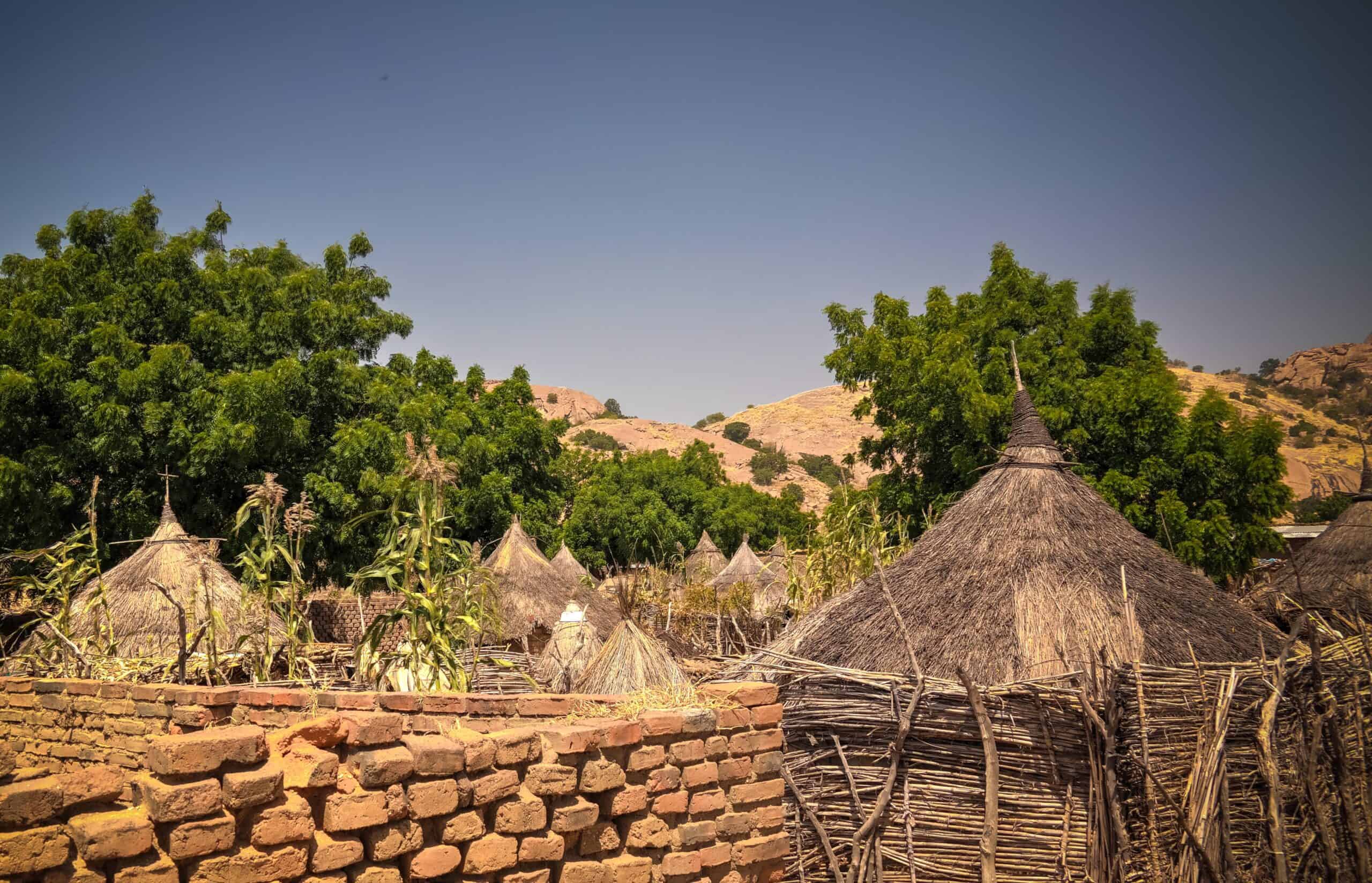 Chad | Landscape with Mataya village of sara tribe people, Guera, Chad