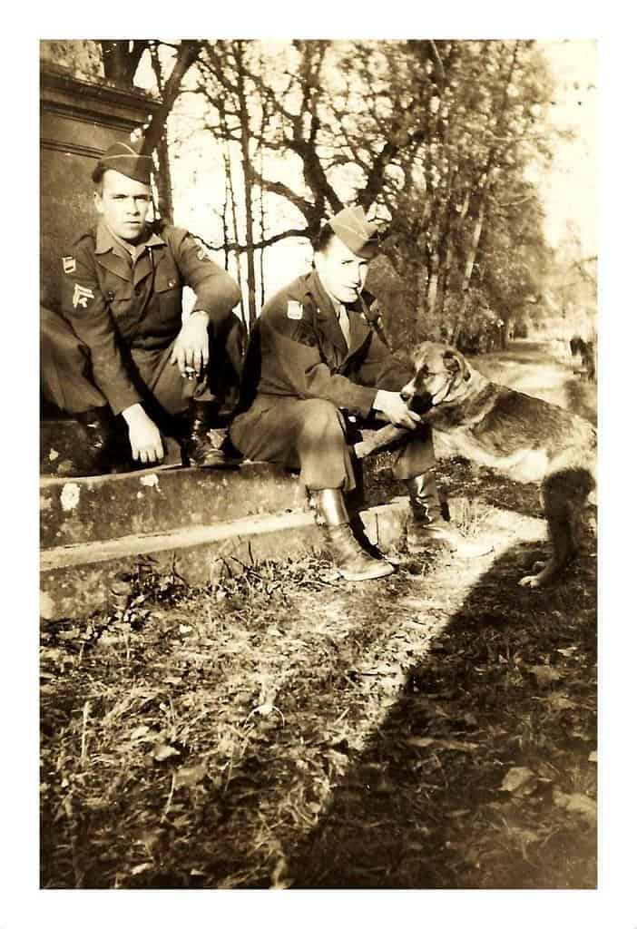 Vintage World War II Photograph - Photo Of Two World War II-Era American Soldiers With A Dog, Likely France In 1944 Based On Other Dated Photos Found With This Photo by France1978