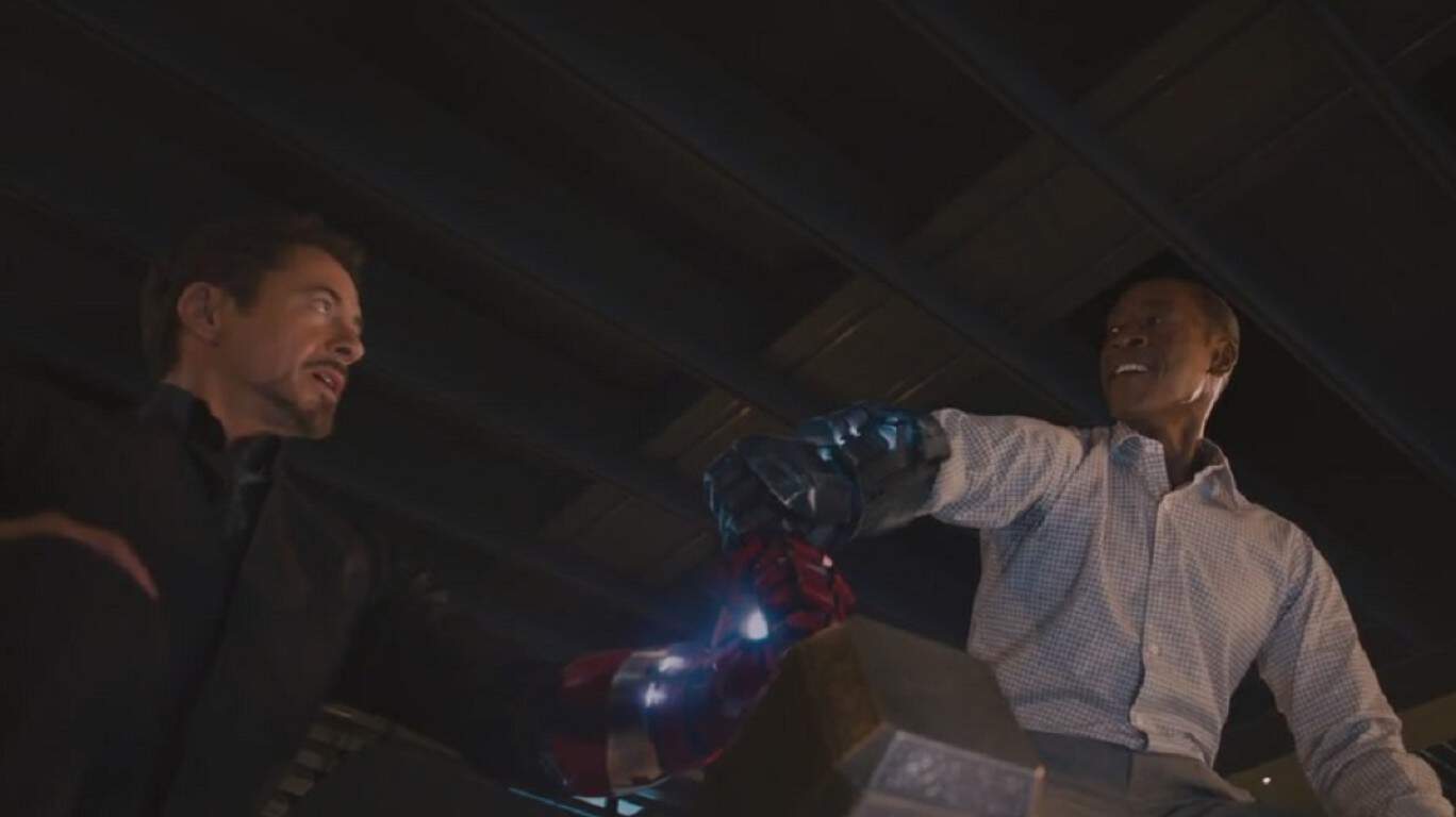 Avengers: Age of Ultron (2015) | Don Cheadle and Robert Downey Jr. in Avengers: Age of Ultron (2015)
