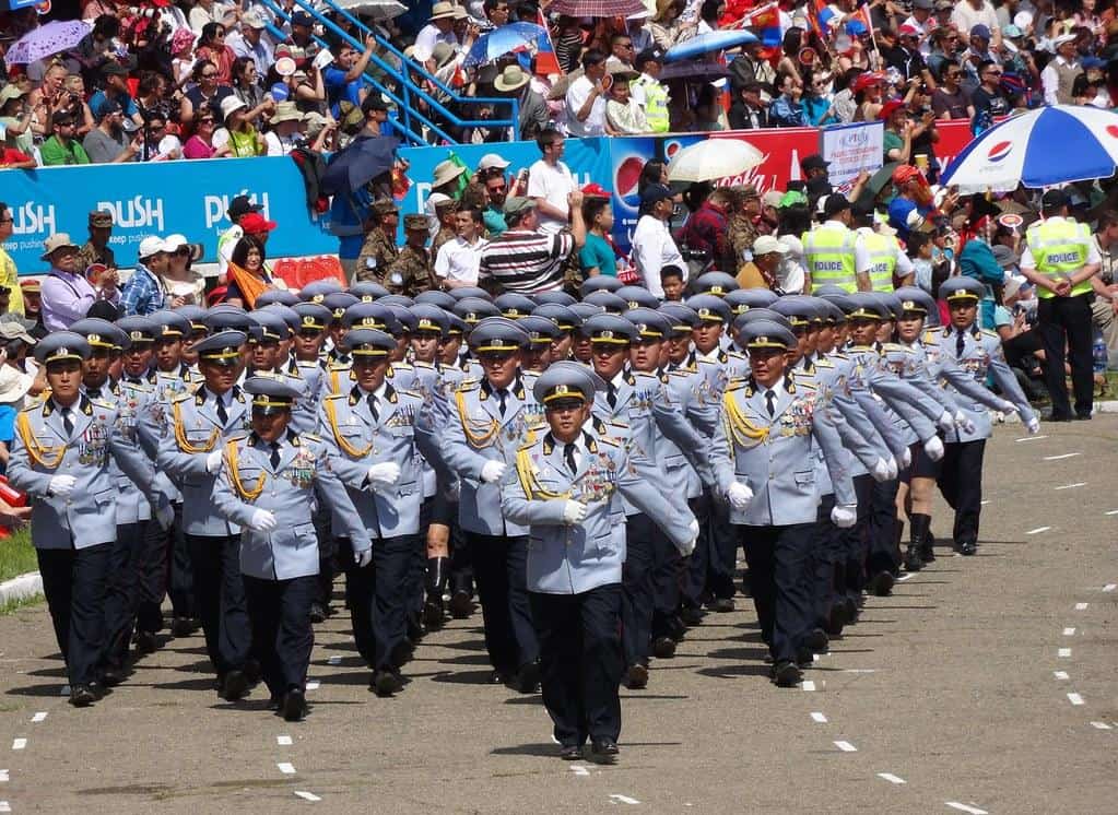 Military marching opening ceremony Naadam Ulaanbaatar Mongolia by amanderson2