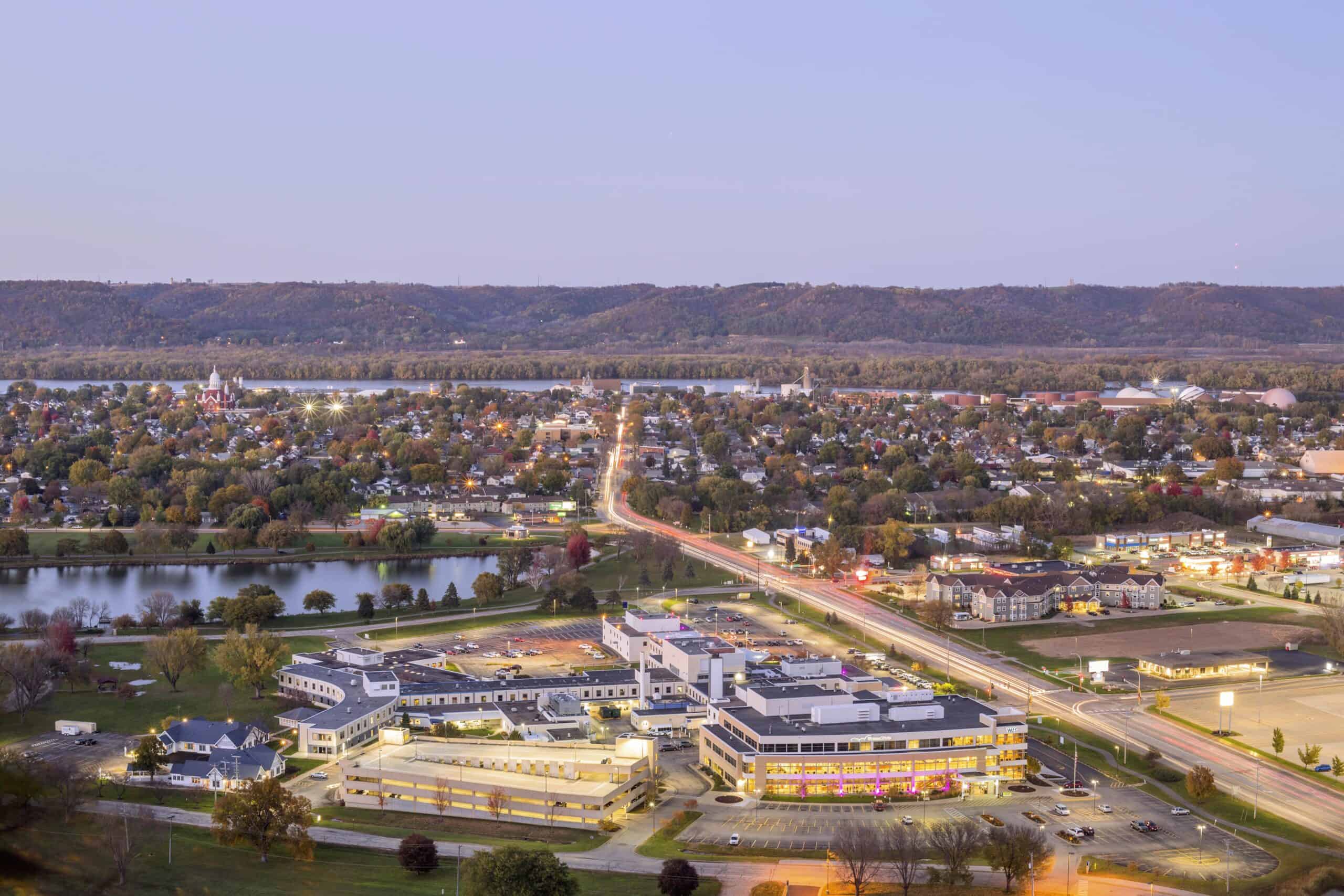 Winona, Minnesota | A Twilight Long Exposure Shot Overlooking Winona, Minnesota and the Mississippi River