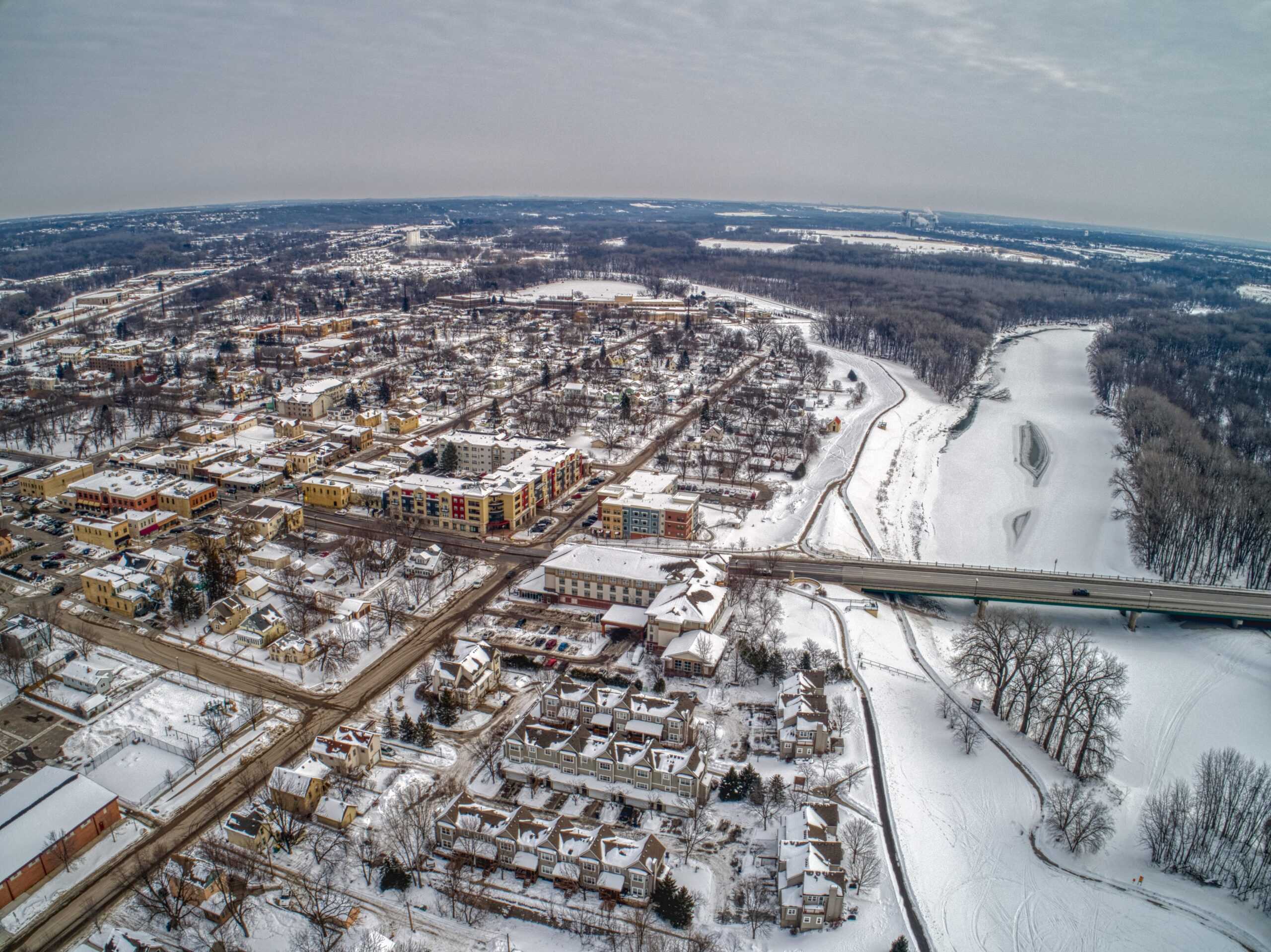 Chaska, Minnesota | Aerial view of the Suburb of Chaska on the Minnesota River