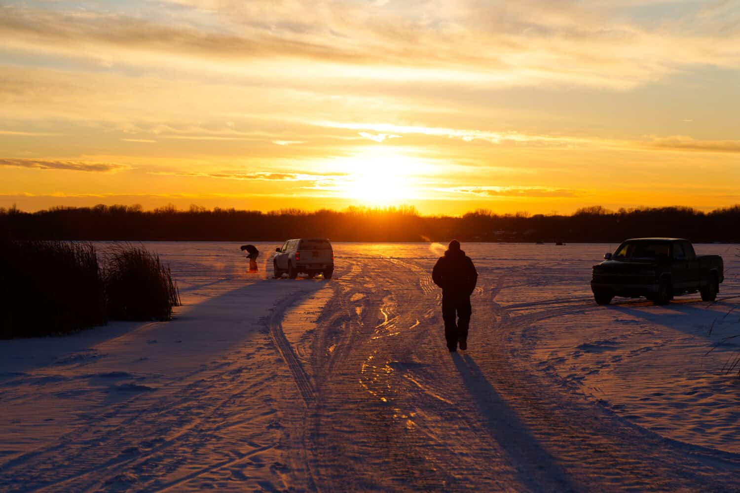 Walking on Frozen Eagle lake Maple Grove Minnesota